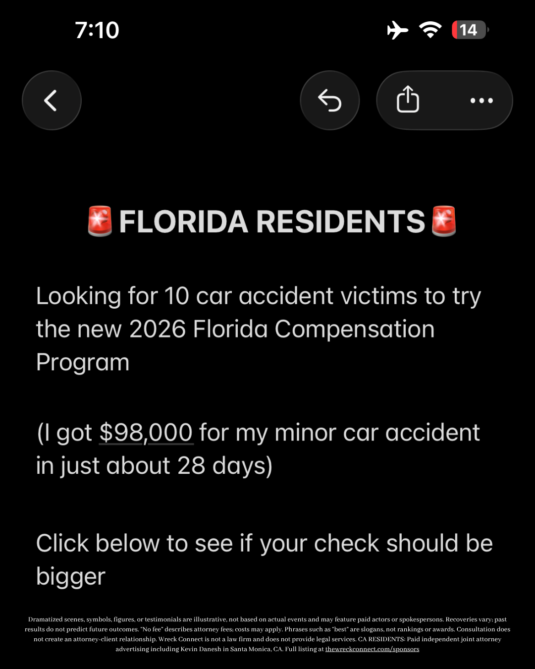 Car Accident Compensation Facebook ad