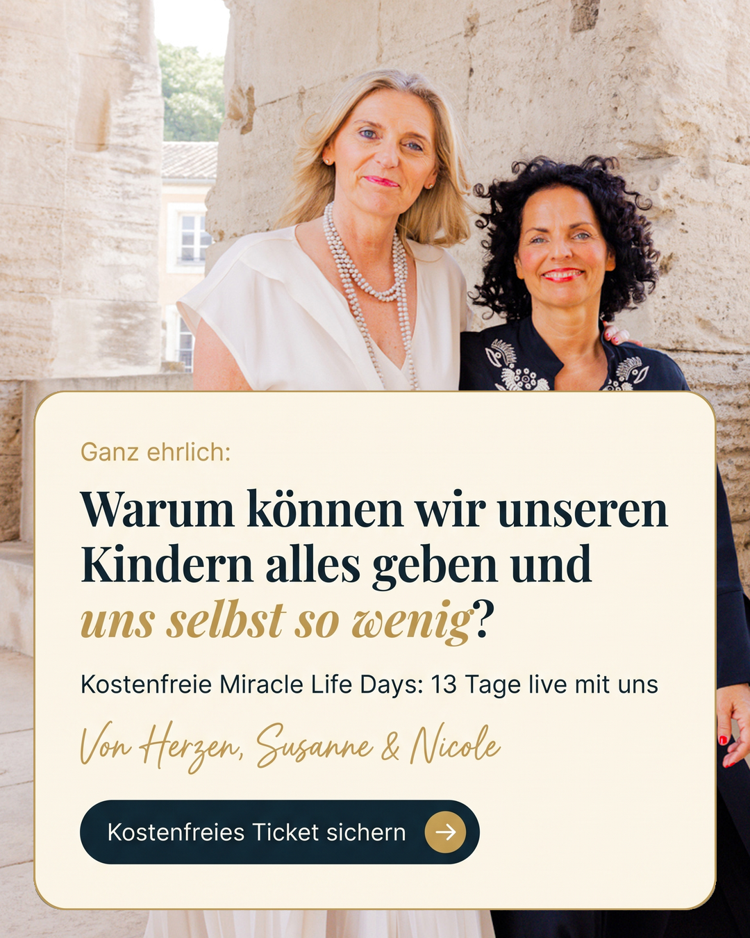 Susanne & Nicole Facebook ad: Online: Miracle Life Days
