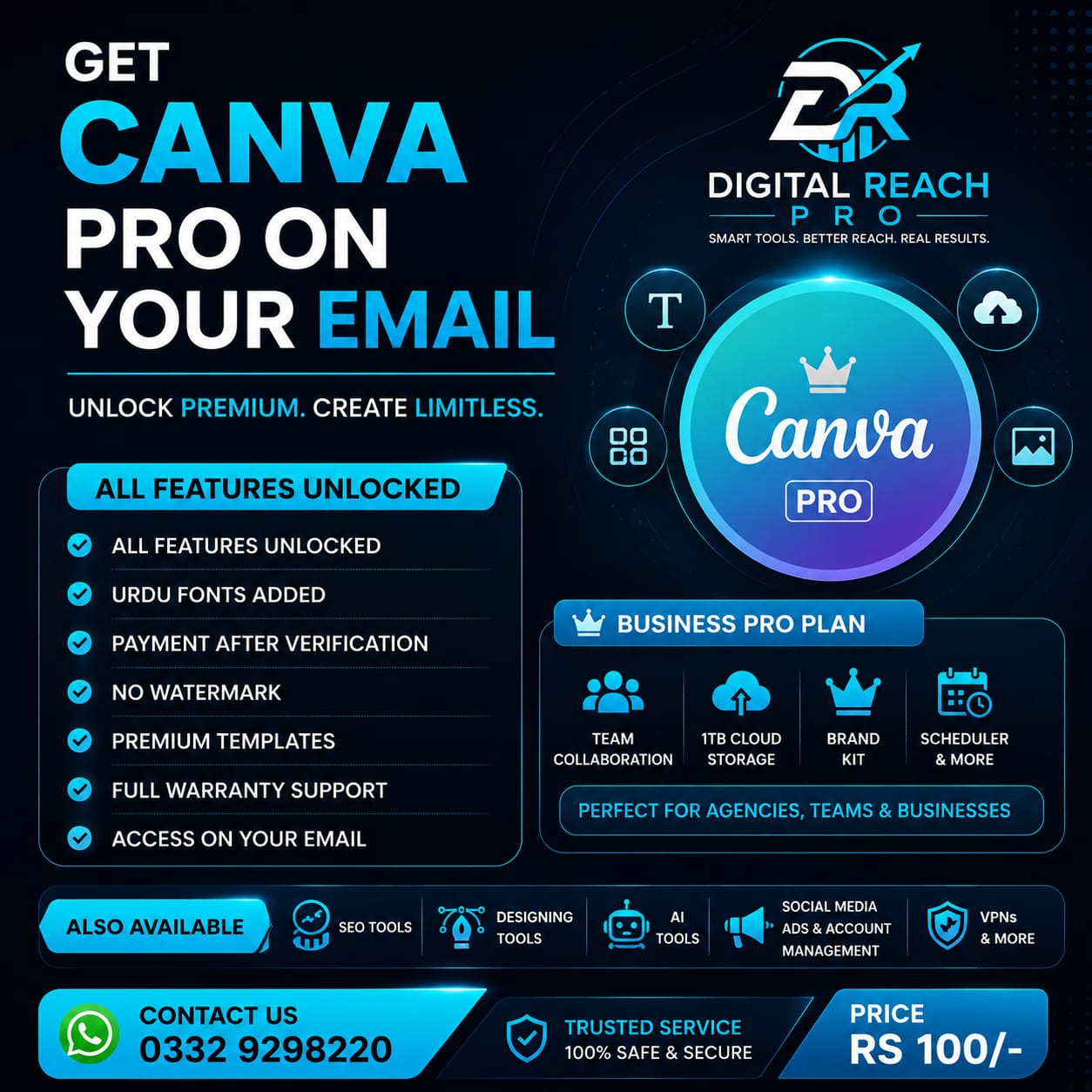 Digital Reach Pro Facebook ad: Get Canva Pro on Your Own Email!