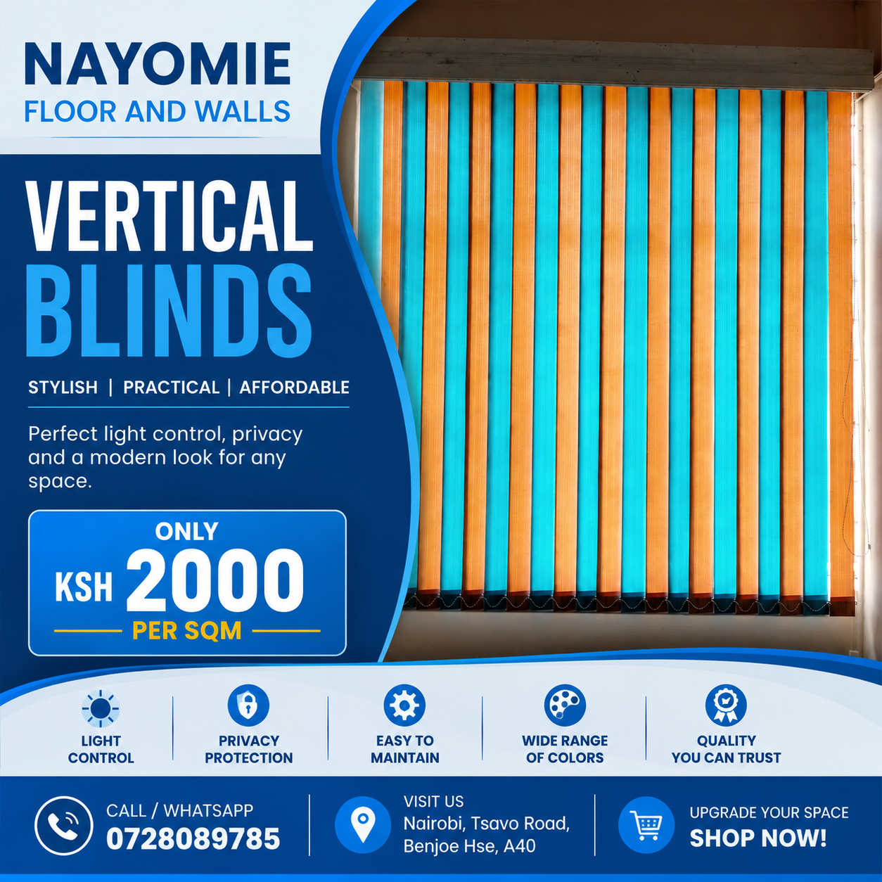 Nayomie Floors & Walls Facebook ad: Tired of sun glare, lack of privacy and ugly Windows?