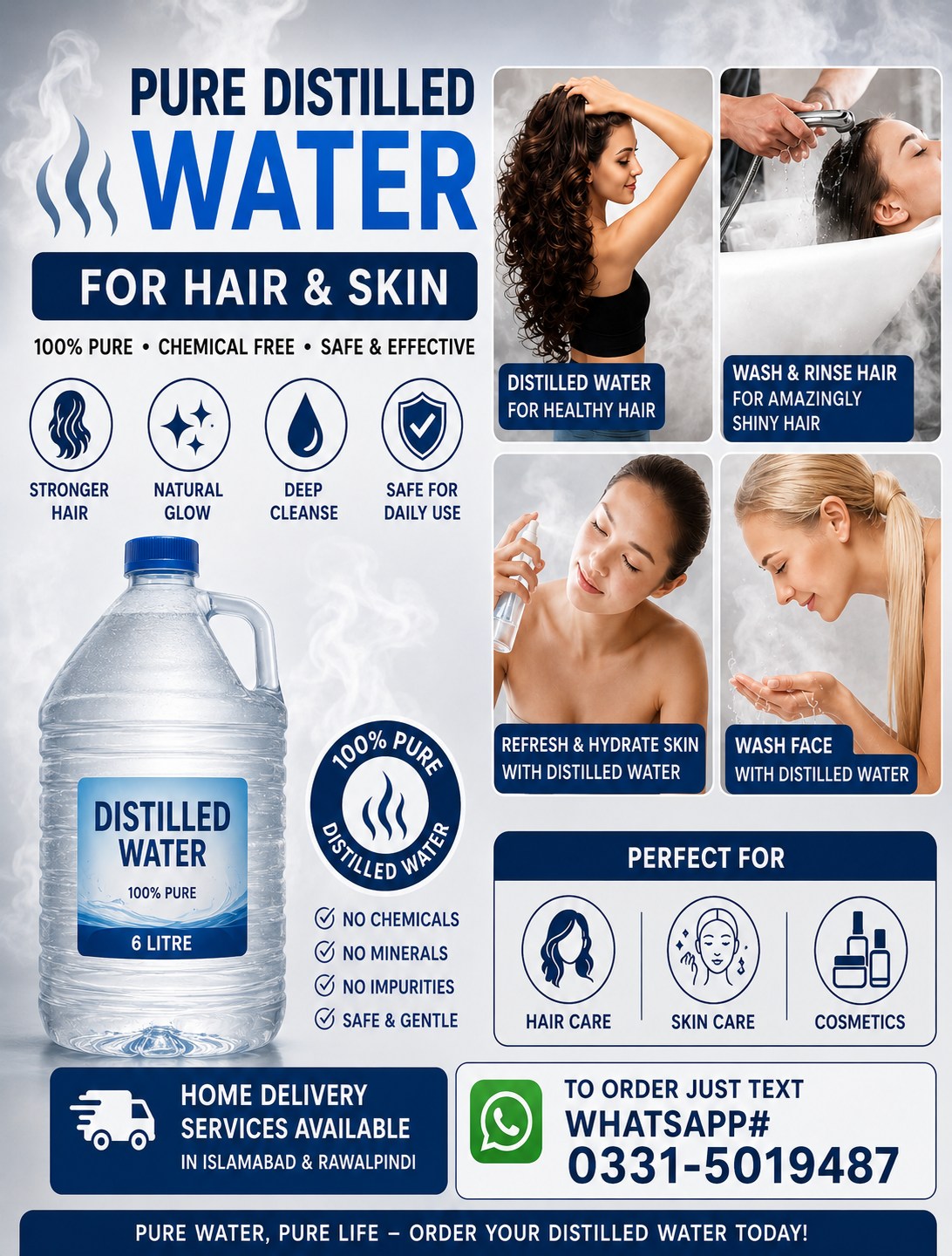 HAT Distilled Water Facebook ad: Pure Distilled Water for Cosmetic uses