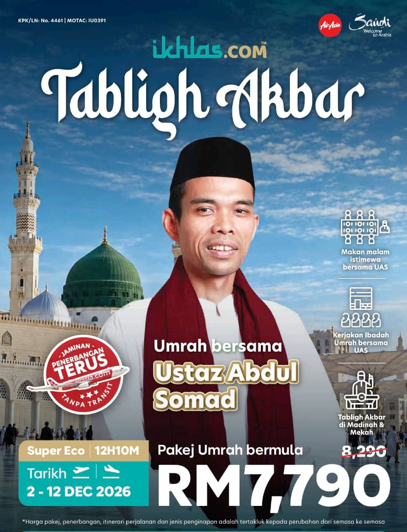 Dwin Ikhlas Facebook ad: PAKEJ UMRAH TABLIGH AKBAR BERSAMA USTAZ ABDUL SOMAD…