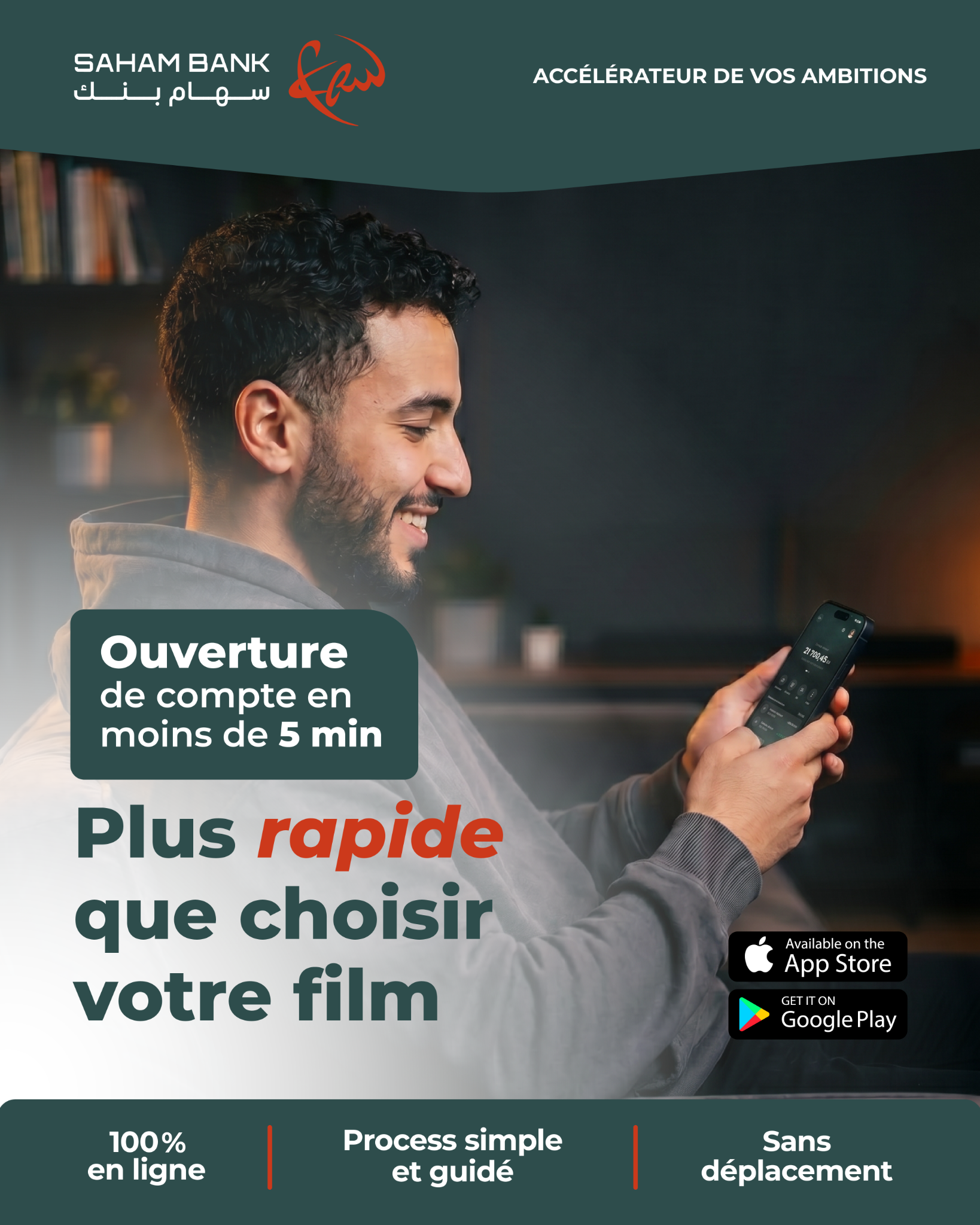 Saham Bank Facebook ad: Un compte bancaire en moins de 5 min? Oui, c’est possible.