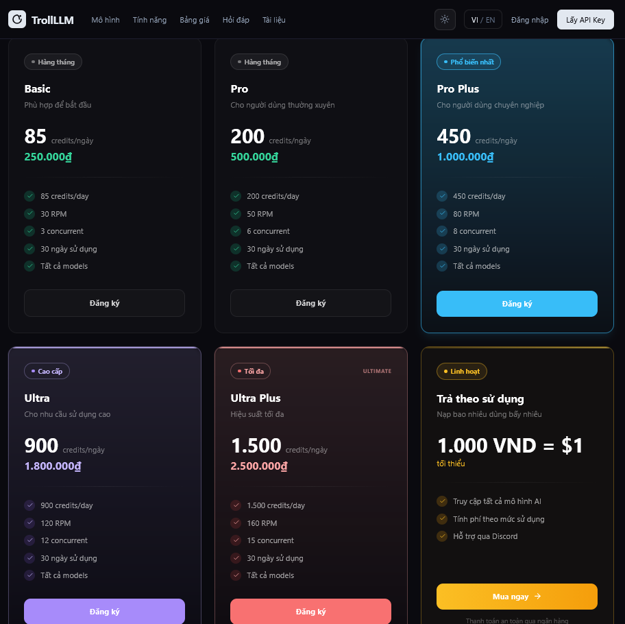 Troll LLM - API AI Giá Rẻ Facebook ad: TrollLLM - Premium Claude API