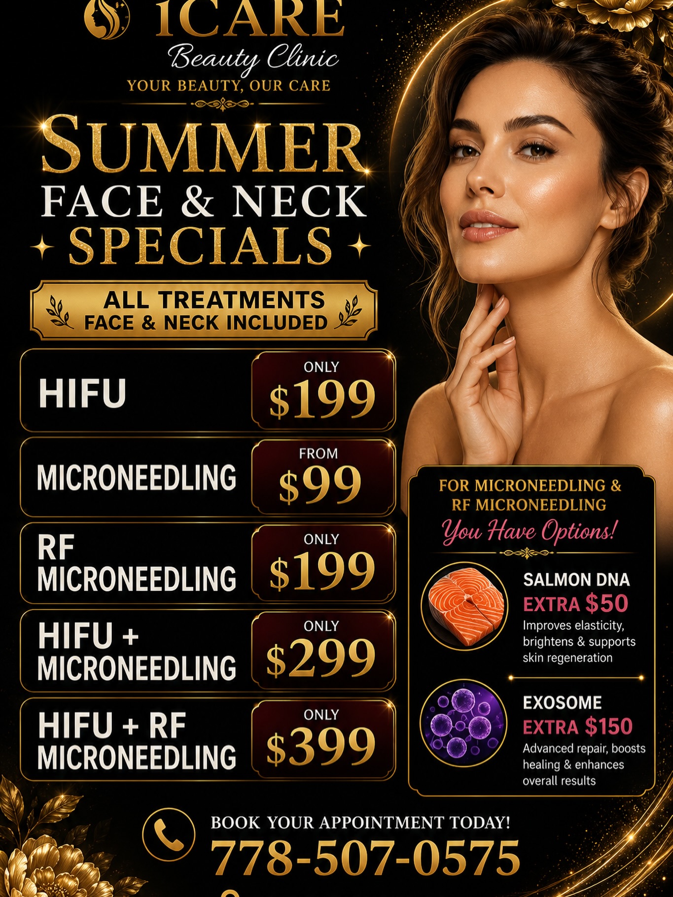 I Care Beauty Clinic Facebook ad: SUMMER FACE & NECK SPECIALS ARE HERE!