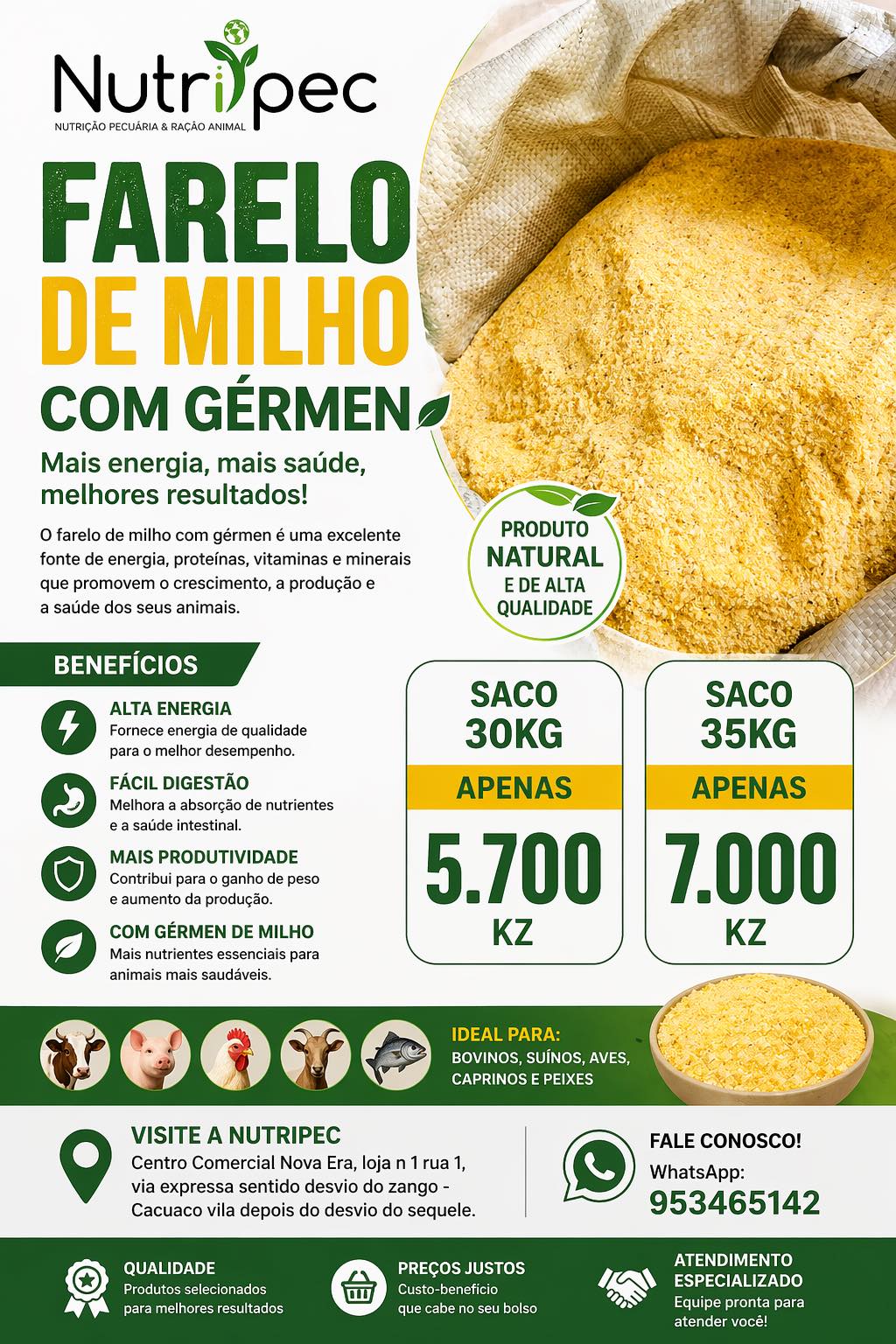 Nutripec Facebook ad: FARELO DE MILHO COM GÉRMEN, QUALIDADE NUTRIPEC