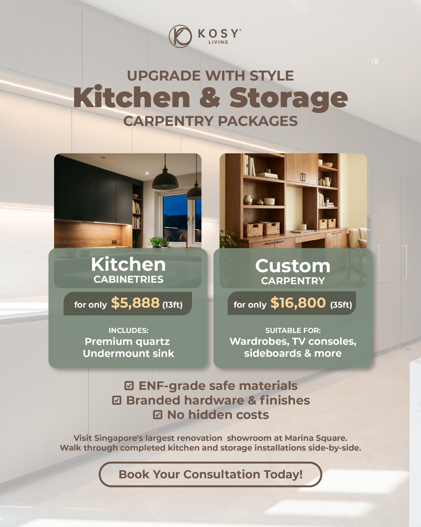 Kosy Living Singapore Facebook ad: Kitchen & Carpentry Package