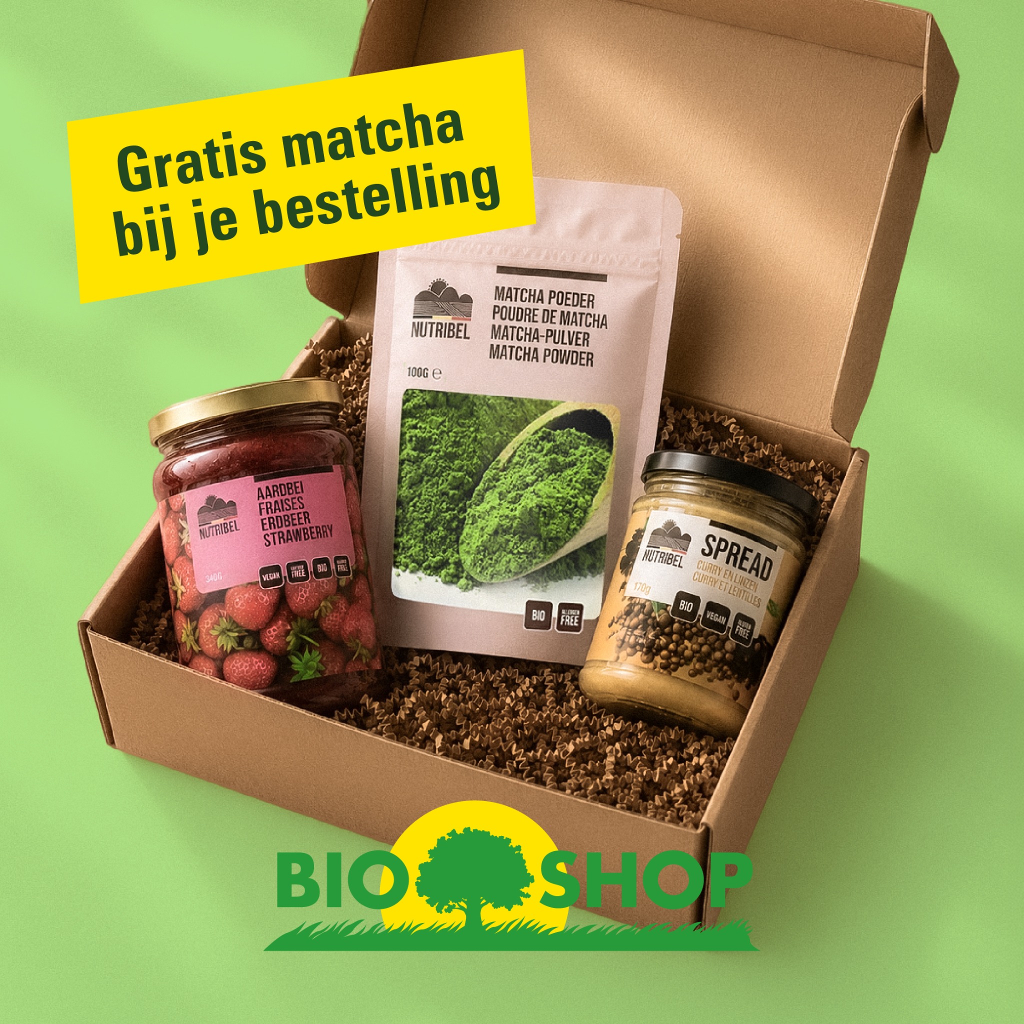 Bioshop Facebook ad: Jouw dagelijkse reset. Start je dag met matcha.