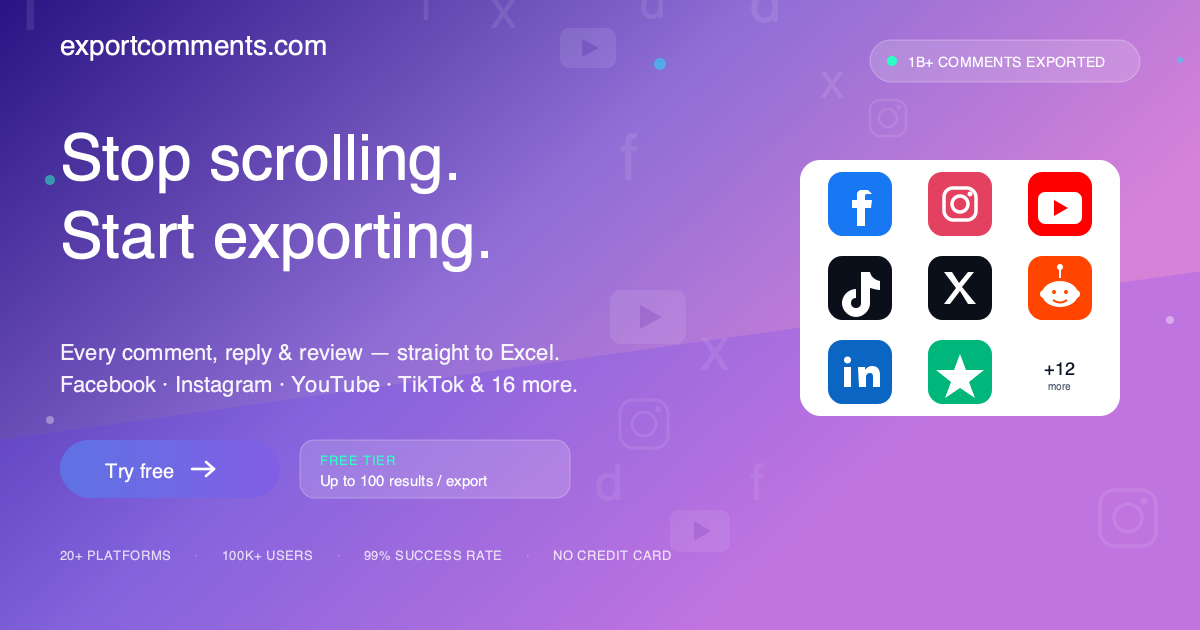 ExportComments.com Facebook ad: Stop scrolling. Start exporting.