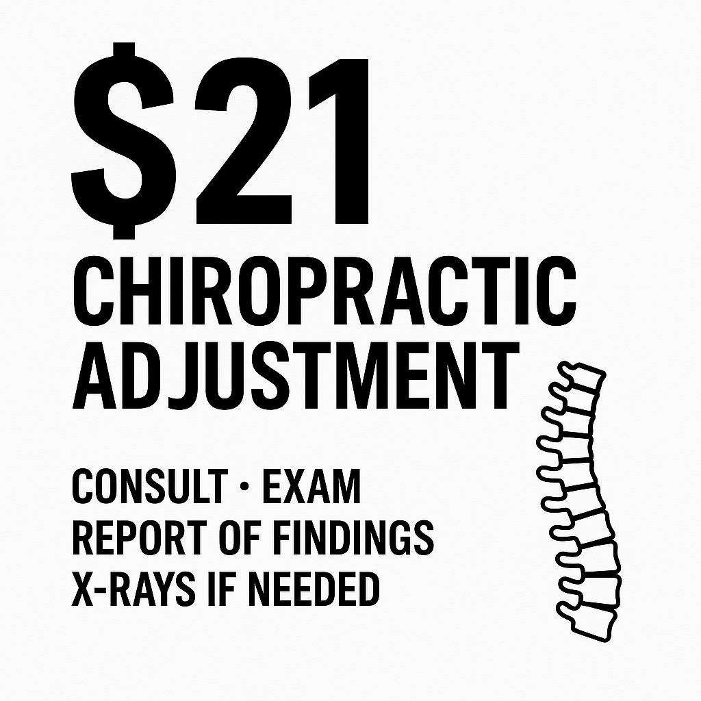 Opdahl Chiropractic Facebook ad: $21 Adjustment, Consult, Exam & Report of Findings! +…