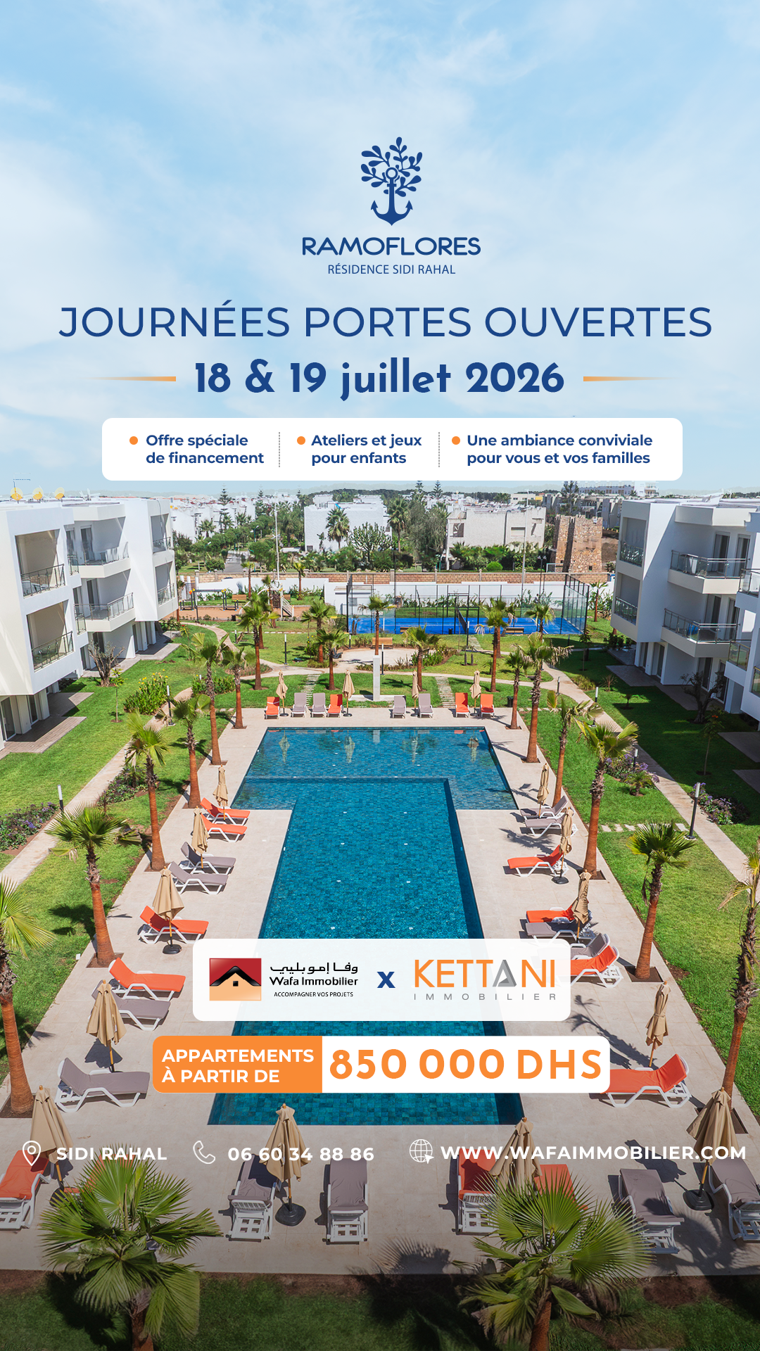 Wafa Immobilier Facebook ad from Jul 9, 2026