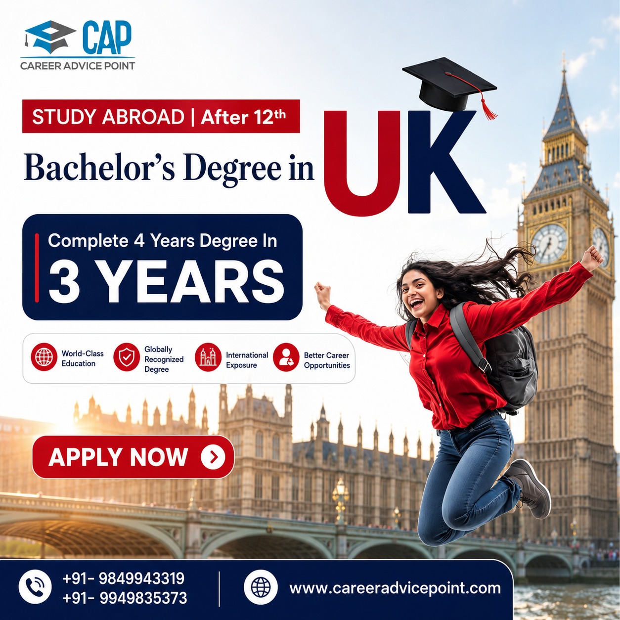 CAP Global Education Facebook ad: Study Abroad After 12th, Apply Now