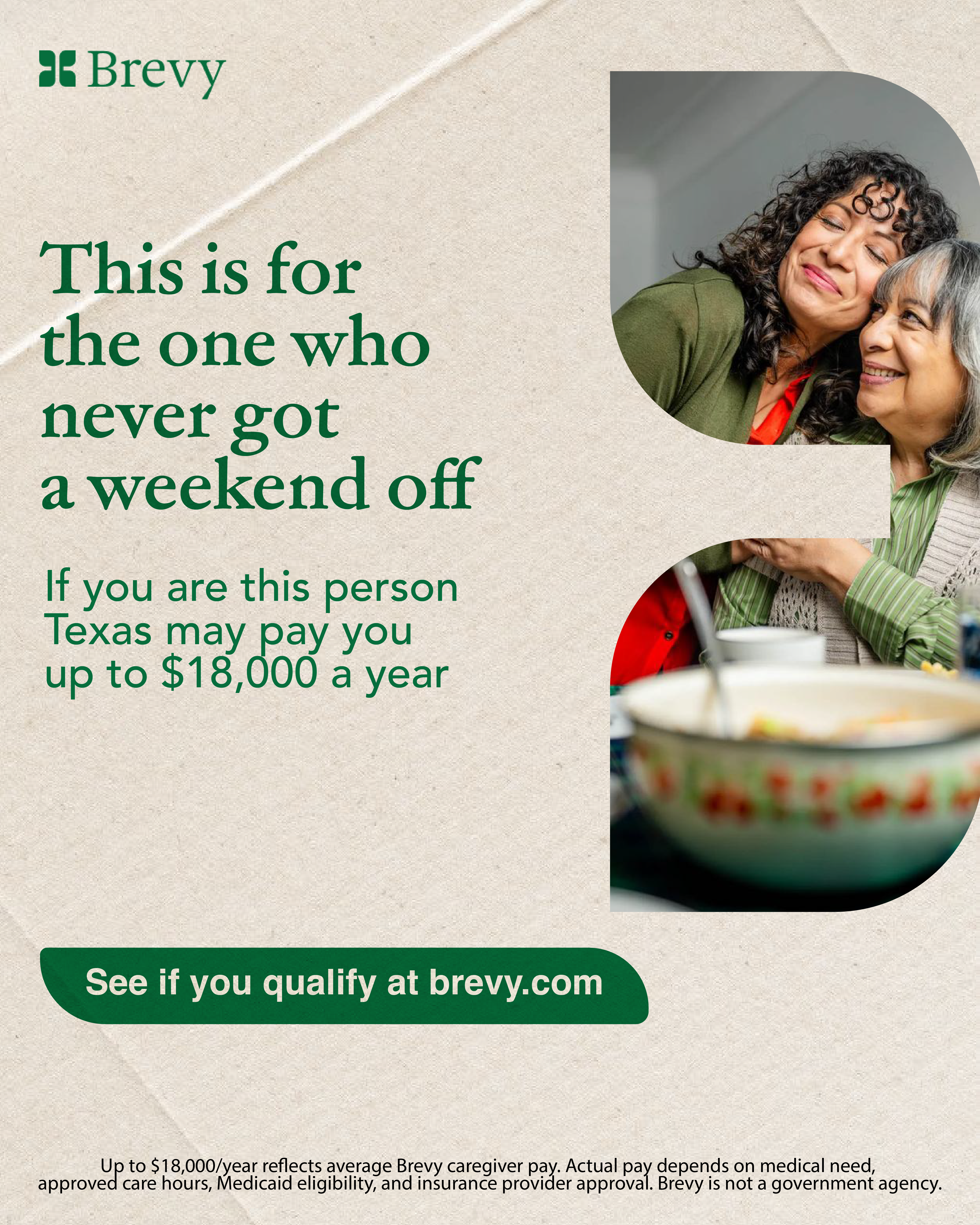 Brevy Care Facebook ad: Get paid for caring for your family at home