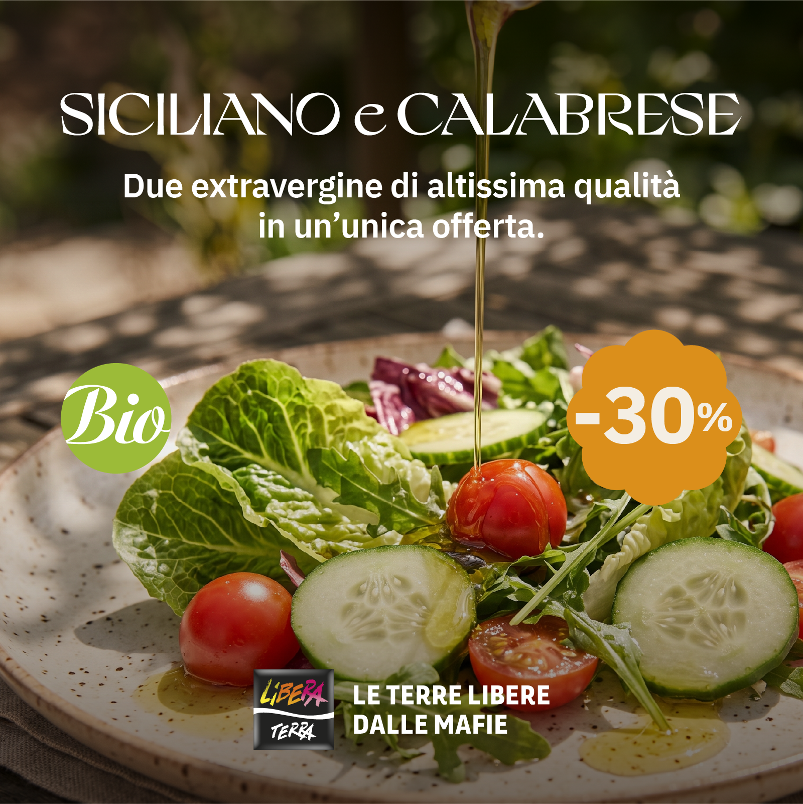 Libera Terra Facebook ad: Sconto del 30% sul multipack di Olio Extravergine…
