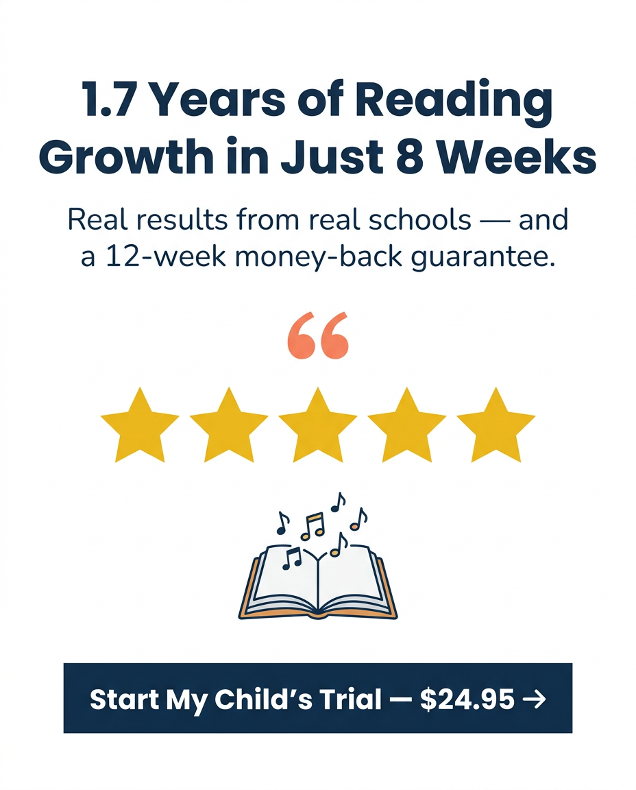 TUNE Into Reading Facebook ad: Your Child Can Gain 1 Full Year of Reading in 12 Weeks, Or…