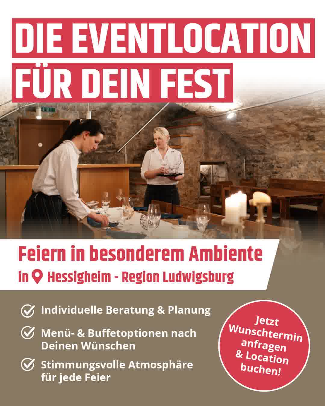 Gässles-Stüble Hessigheim Facebook ad: Feiern im Gässles-Stüble, stilvoll & regional