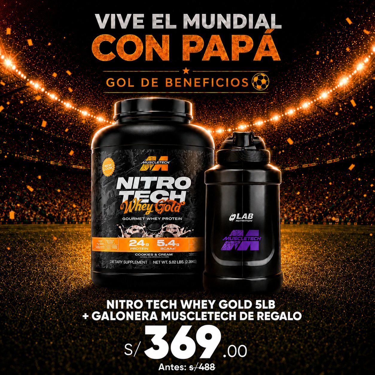 LabNutrition Facebook ad: ¡VIVE EL MUNDIAL CON PAPÁ Y LOS MEJORES…
