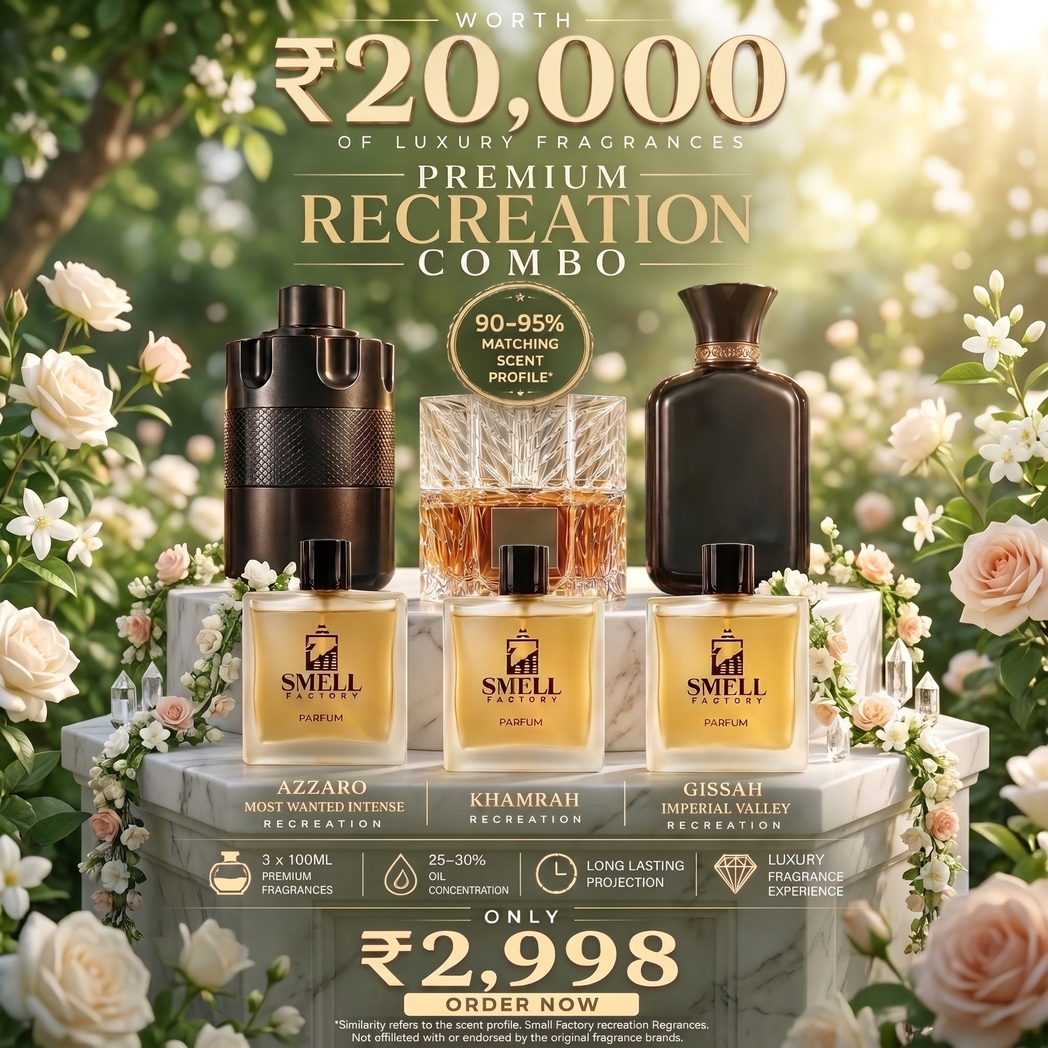 Smell Factory Facebook ad: 3 Premium 100ML Perfumes @ ₹2,998