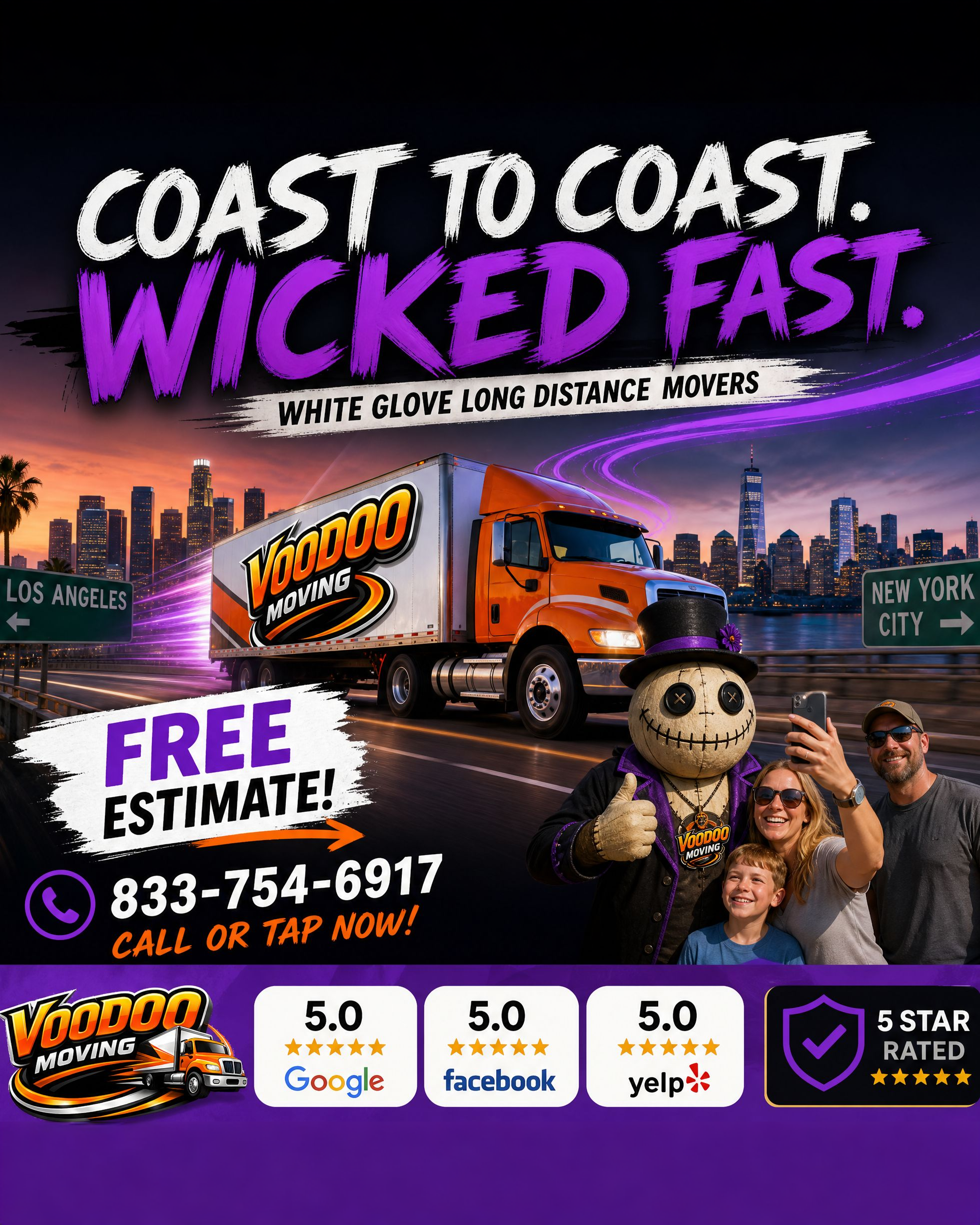 Voodoo Moving: Long Distance Mover Facebook ad: Save THOUSANDS on Your Long Distance Move!