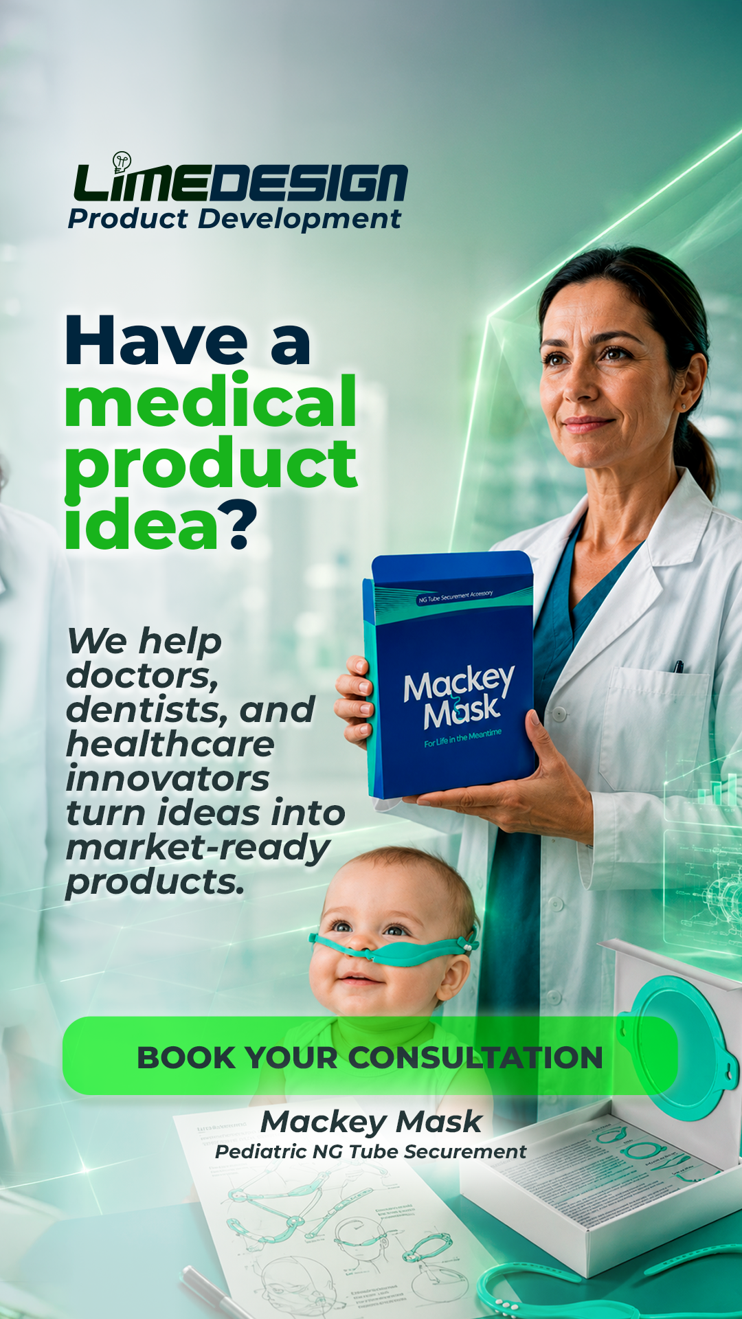 Lime Design Facebook ad: Got a Medical Product Idea? Let's Build It.
