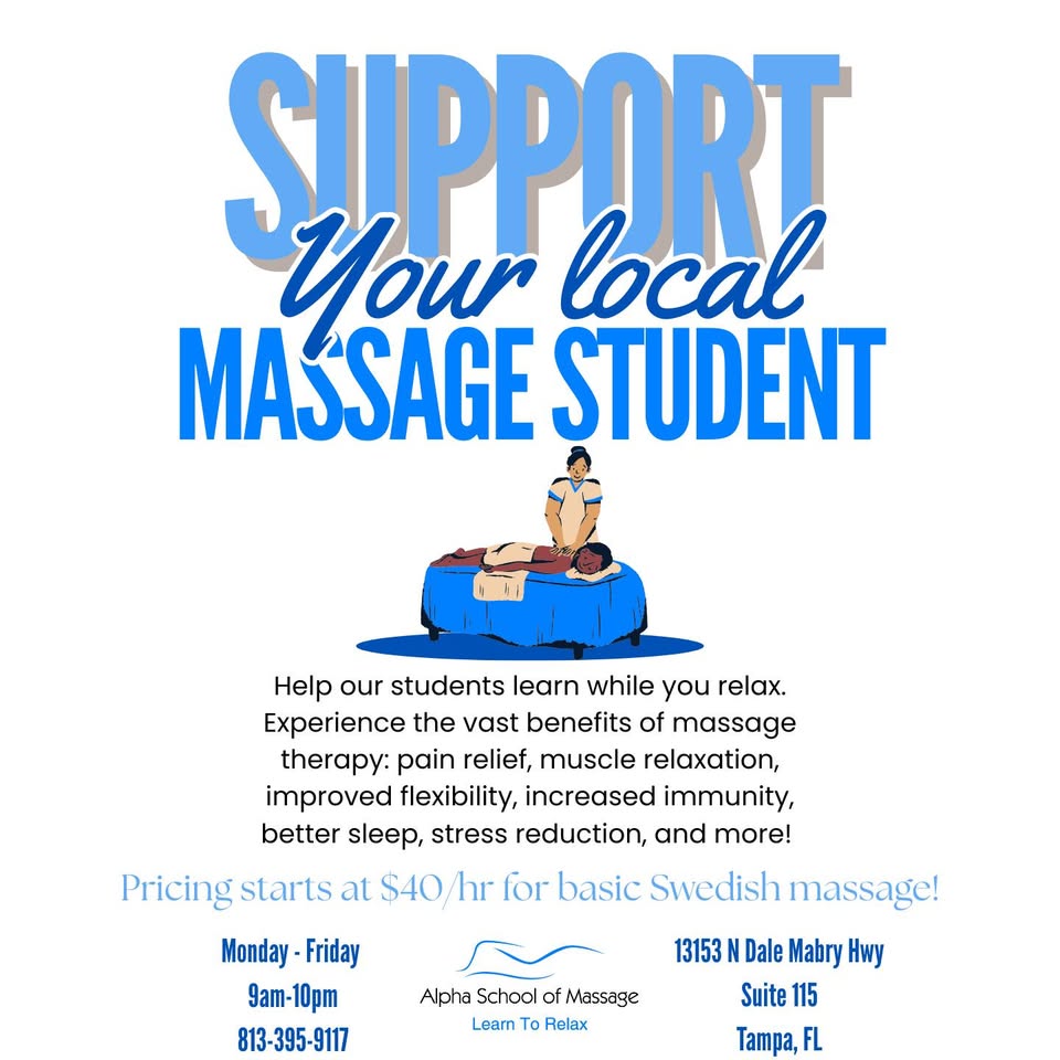 Alpha School of Massage, Tampa Facebook ad: Availability this week!