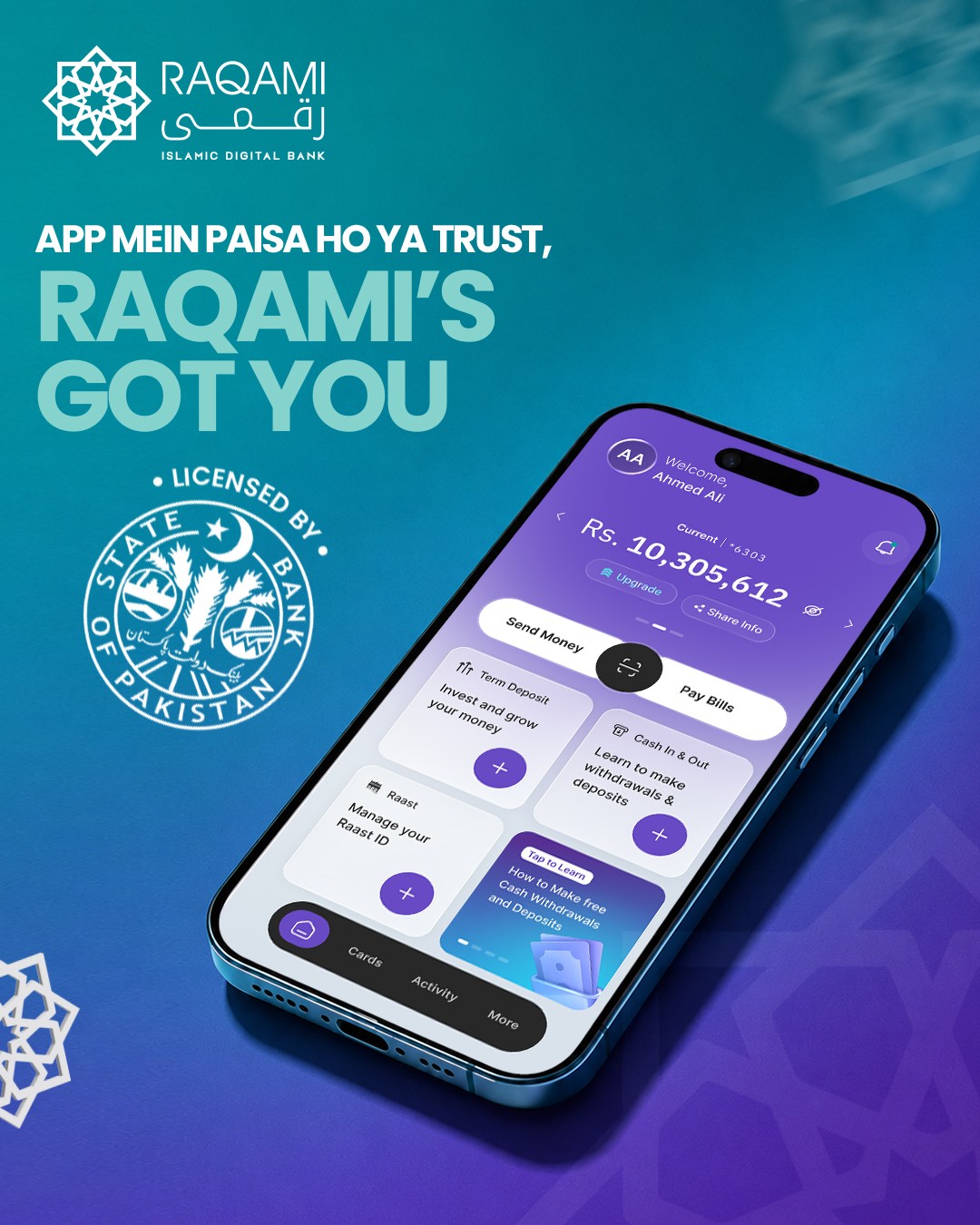 Raqami Islamic Digital Bank Facebook ad: Your money deserves a safe space.