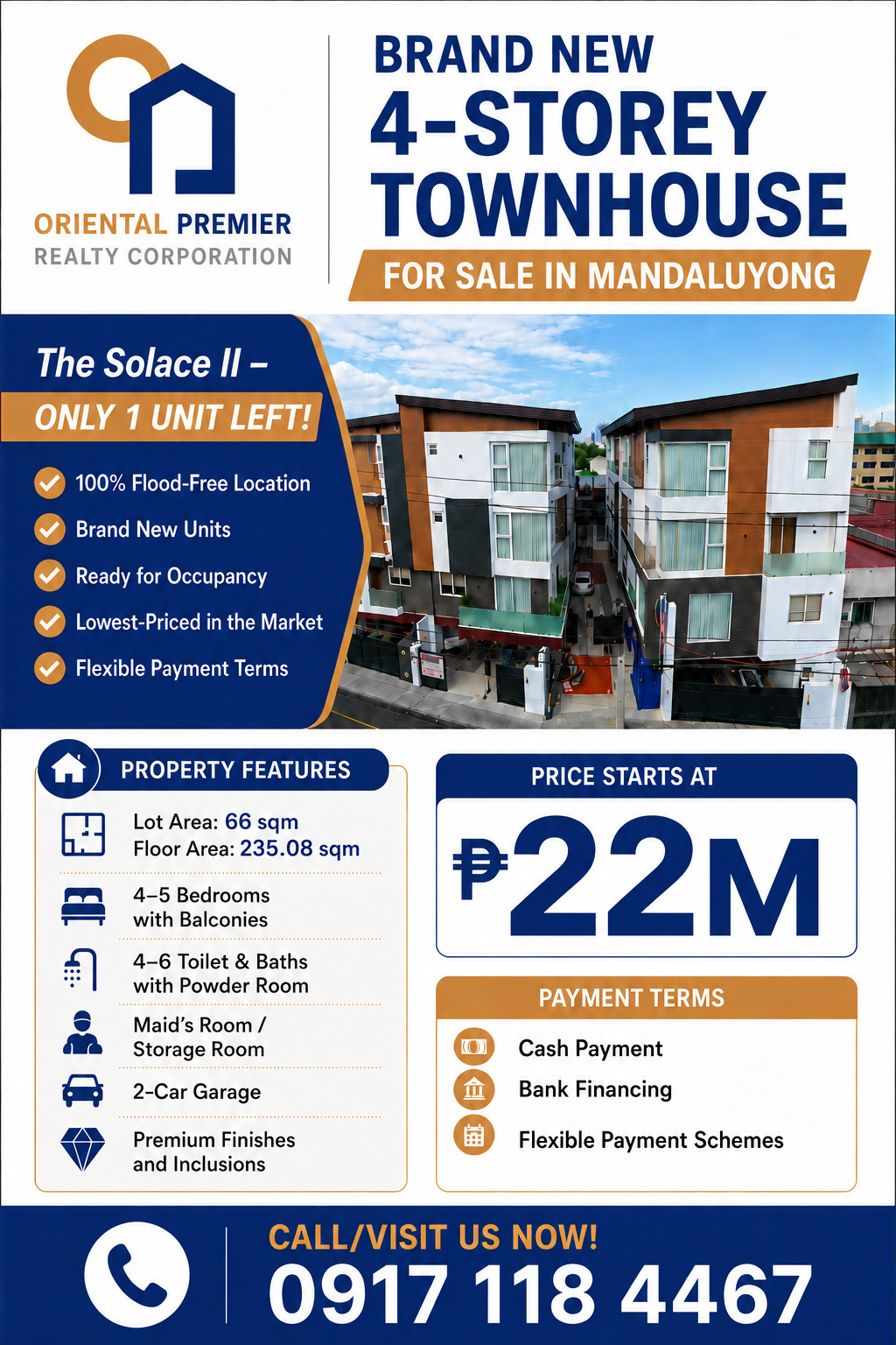 Oriental Premier Realty Corporation Facebook ad: 4-STOREY TOWNHOUSE FOR SALE IN MANDALUYONG (Brand New)