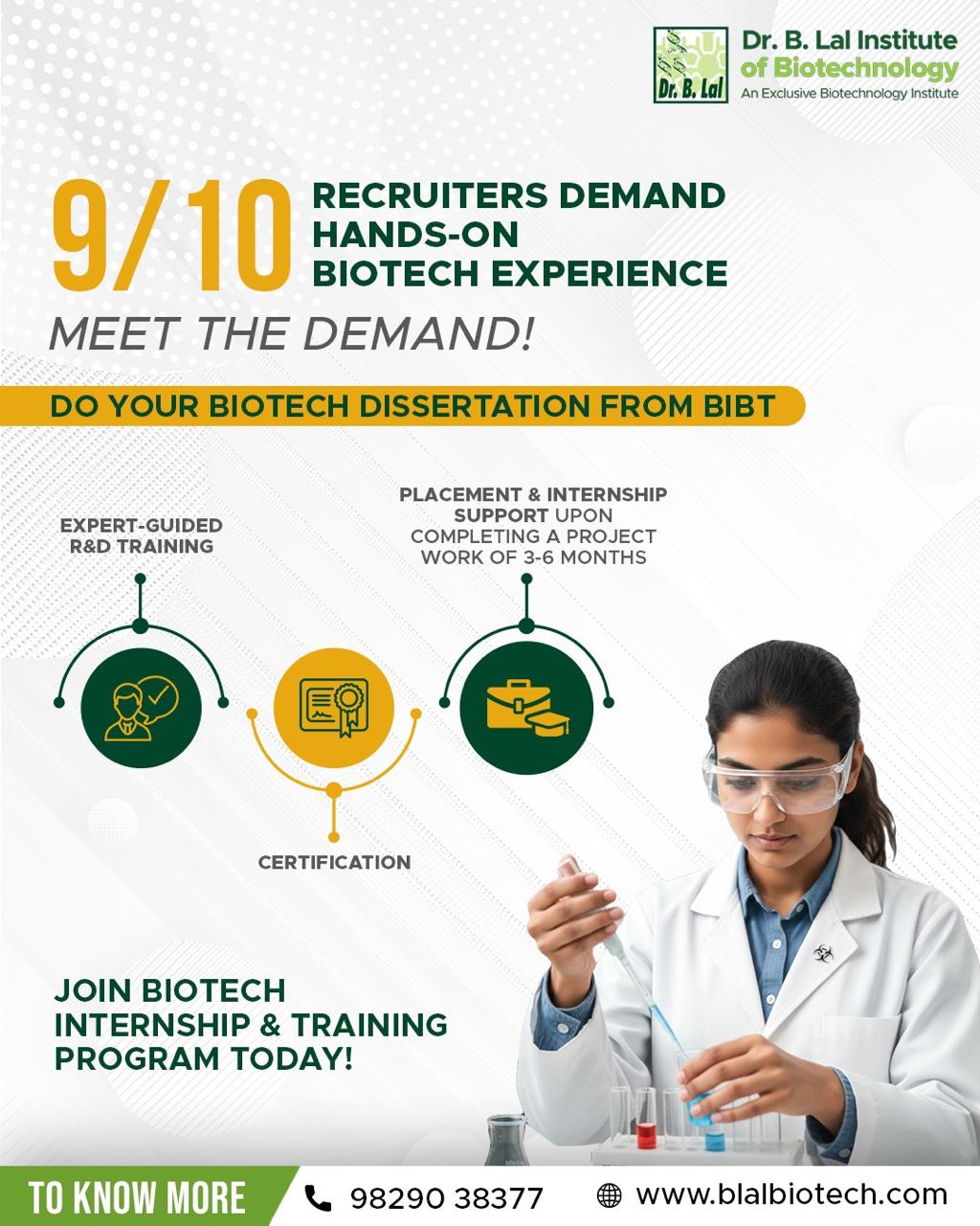 Dr. B. Lal Institute of Biotechnology Facebook ad: BIBT Summer Internship 2026, Apply Now