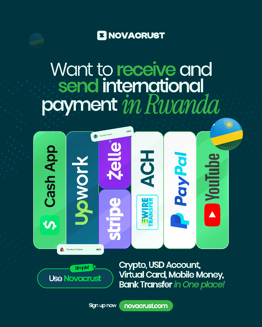 Novacrust Facebook ad: Receive International Payments Easily
