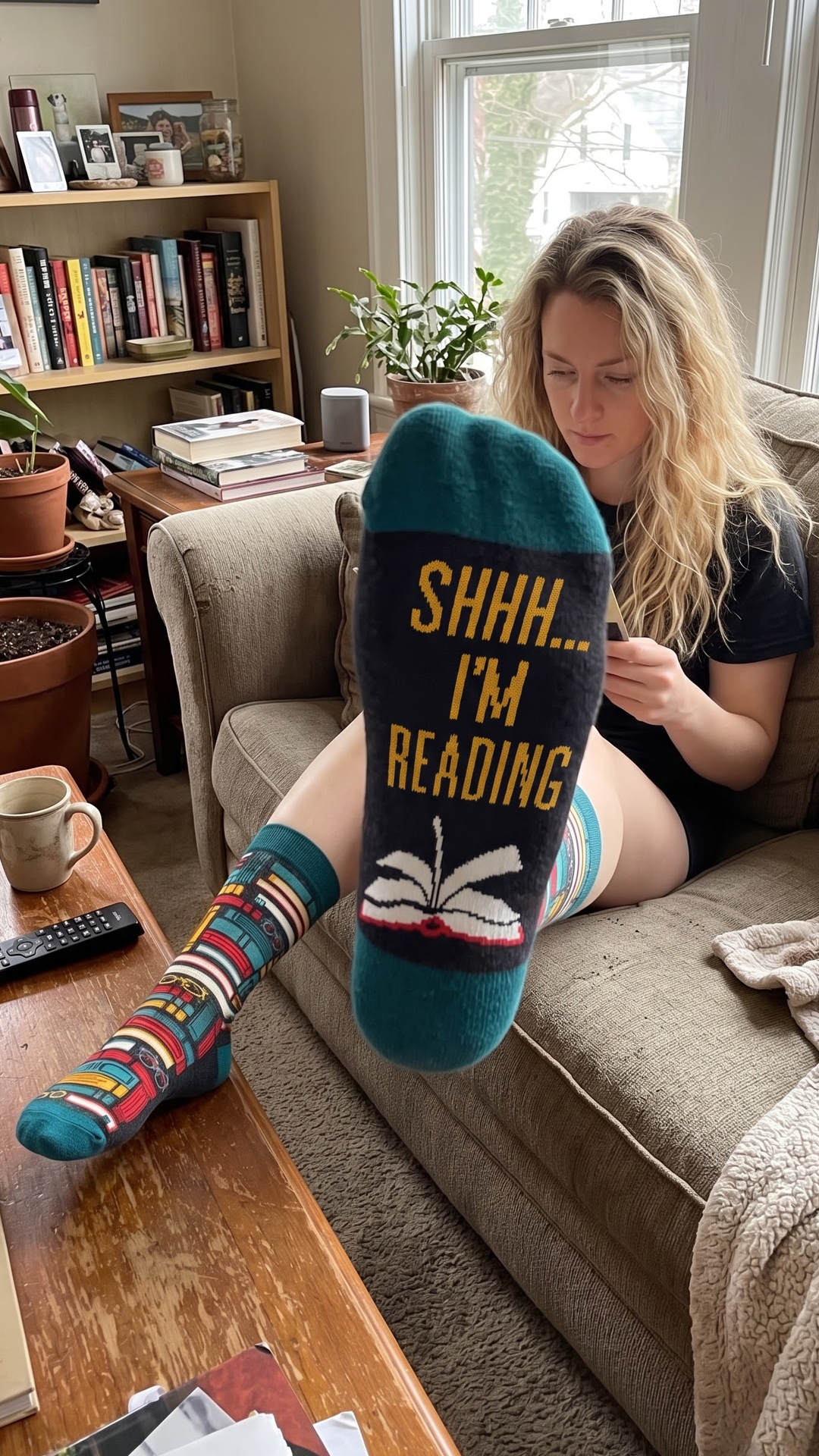 Gift Soul Facebook ad: For readers, these personalized socks add a cozy…
