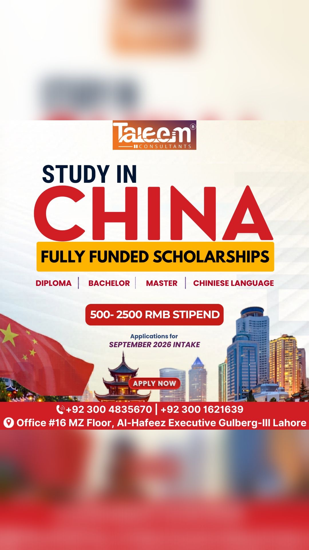 Taleem Consultants Facebook ad: Fully Funded Scholarsips