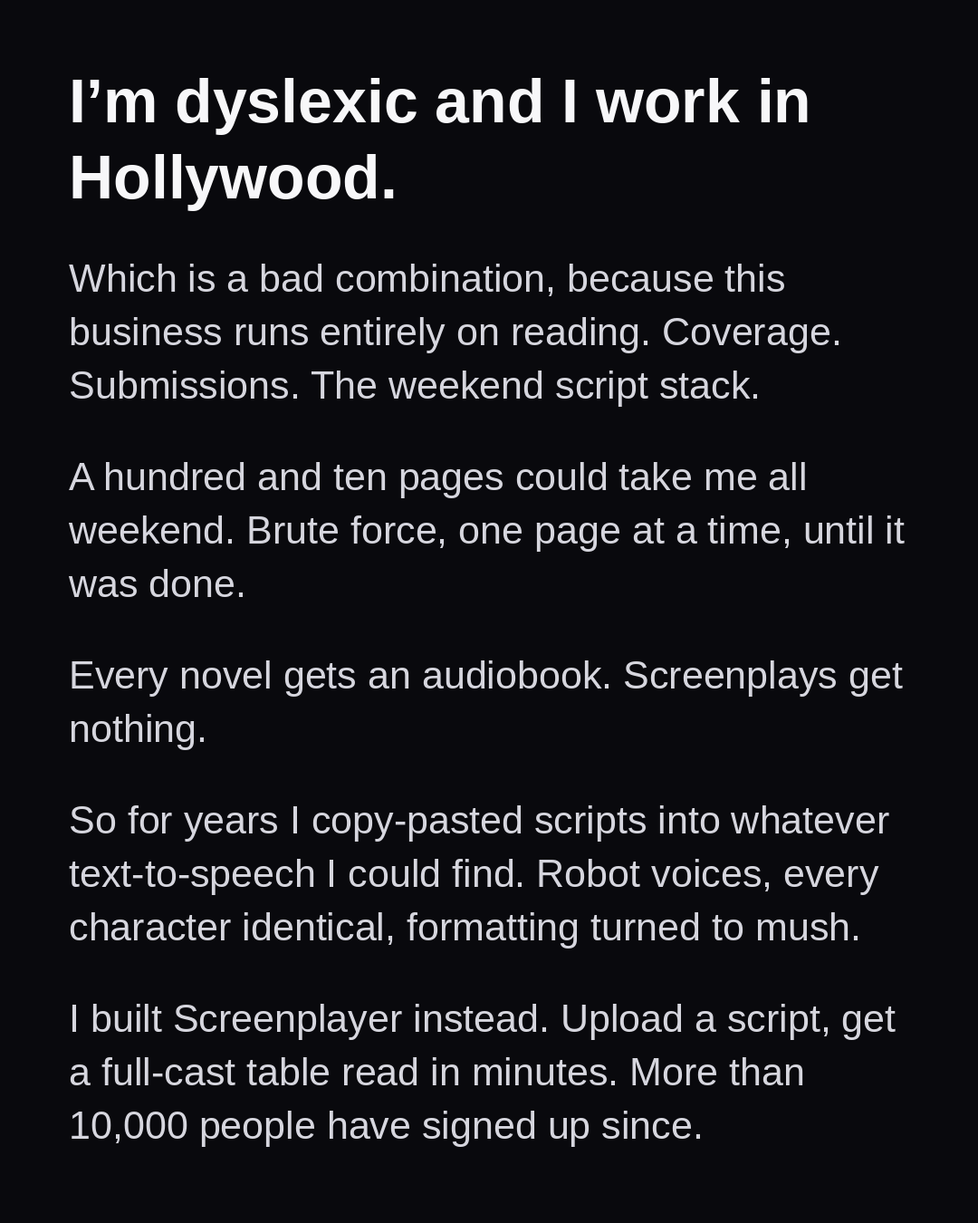 Screenplayer Facebook ad: Audiobooks for screenplays