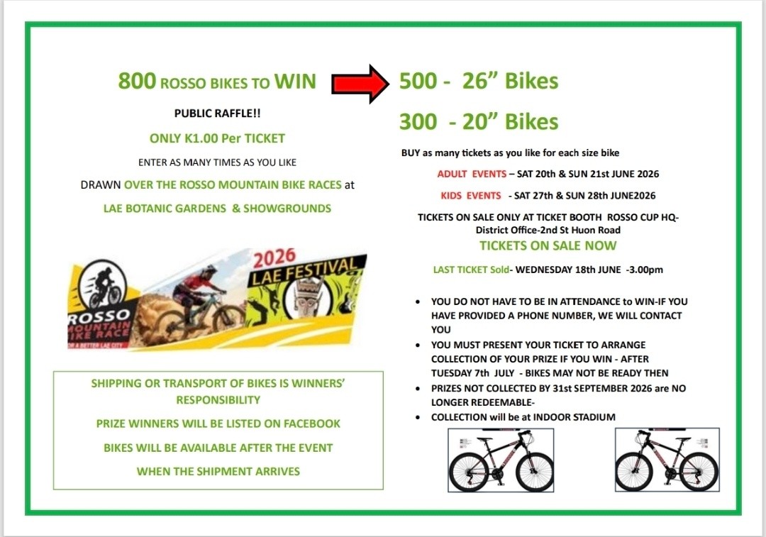 Lae City Authority Facebook ad: Win a Rosso Mountain Bike