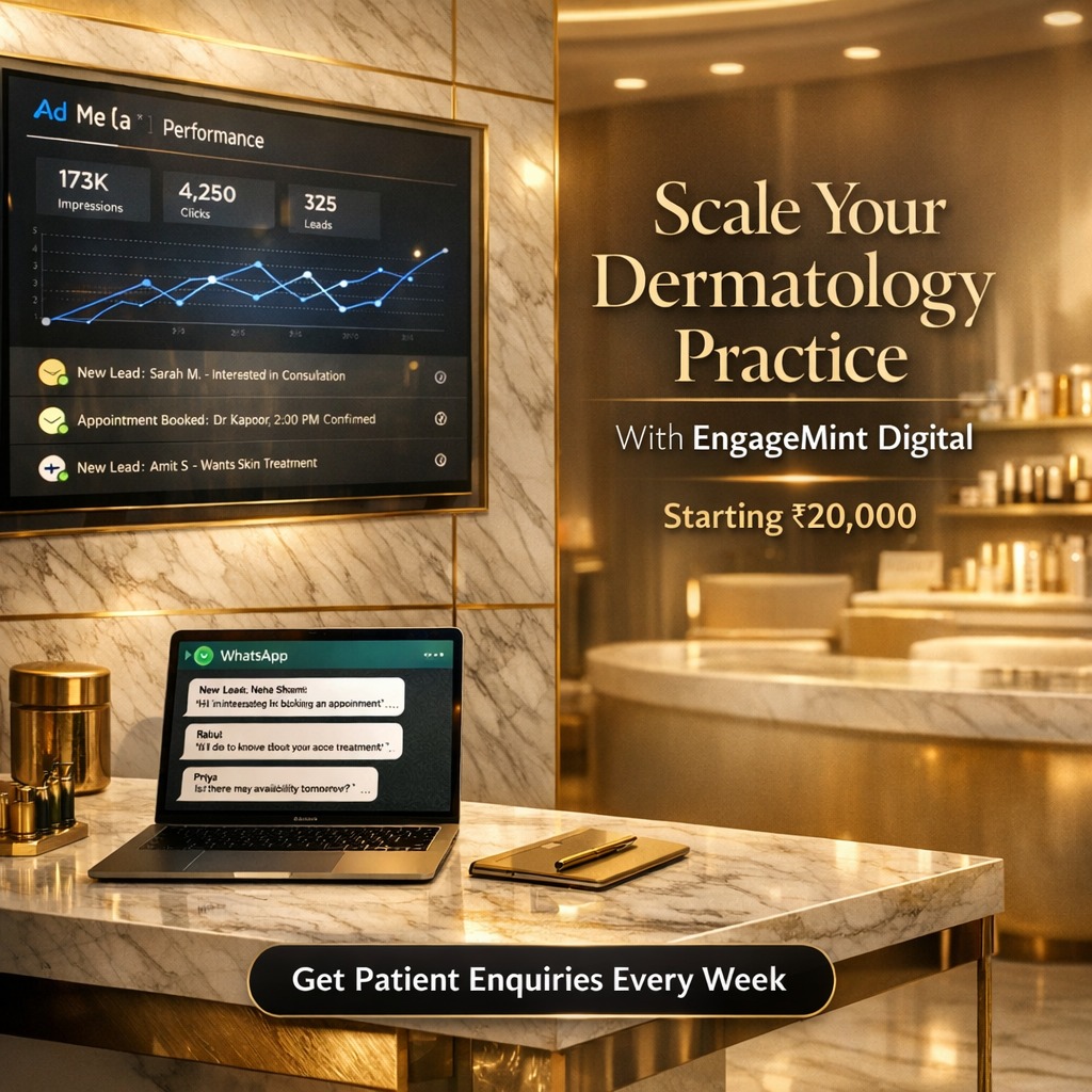 EngageMint Digital Facebook ad: Many dermatology clinics struggle with empty appointment…