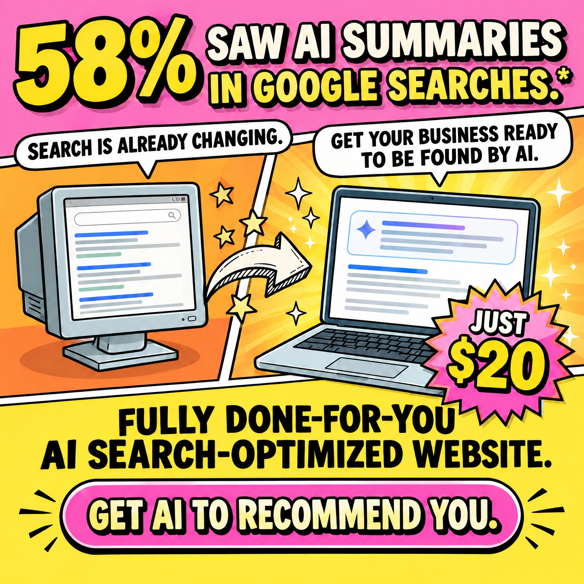 AI Middleman Academy Facebook ad: AI Search Optimized Website For $20