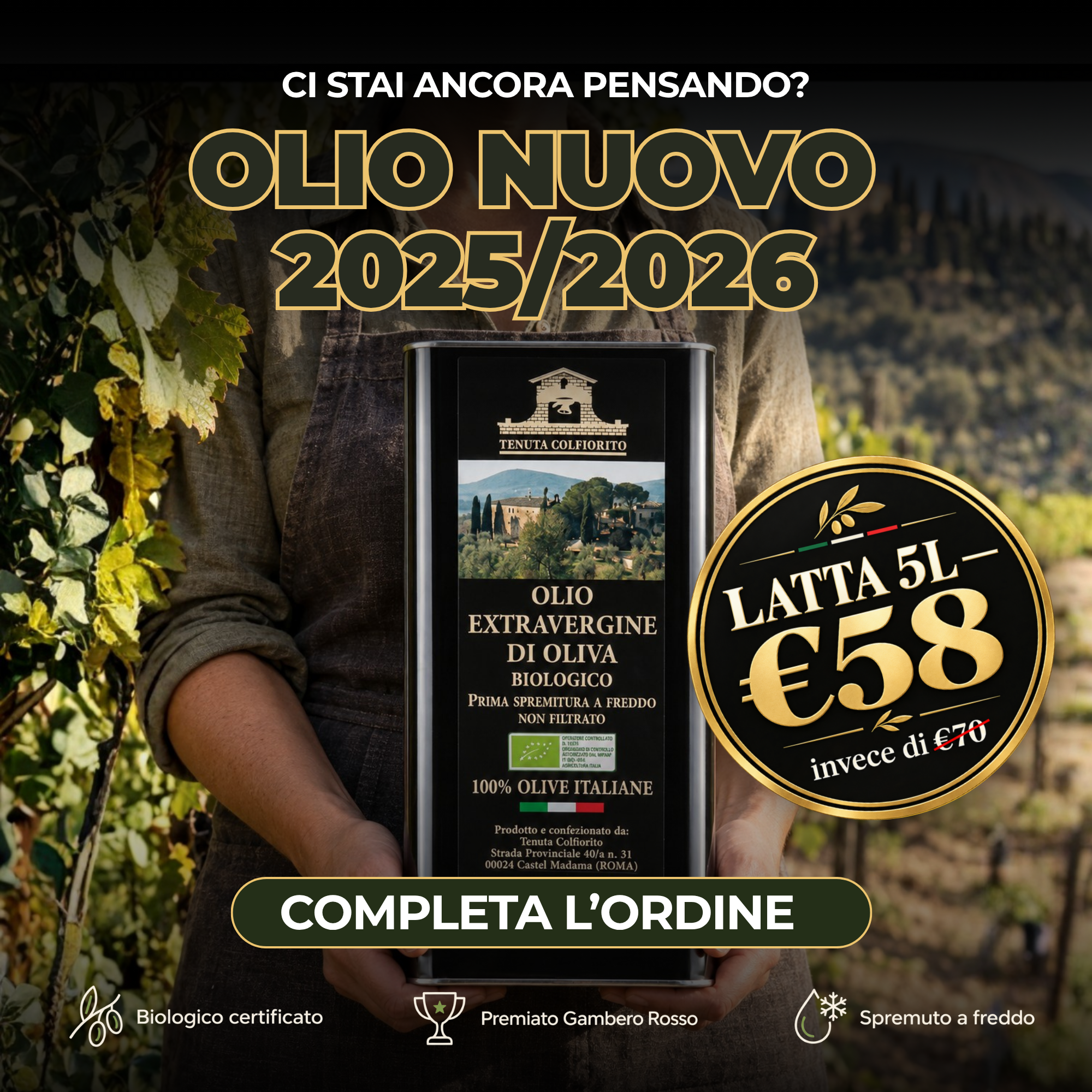 Tenuta Colfiorito Facebook ad: 5 litri a €58, cioè €11,60 al litro