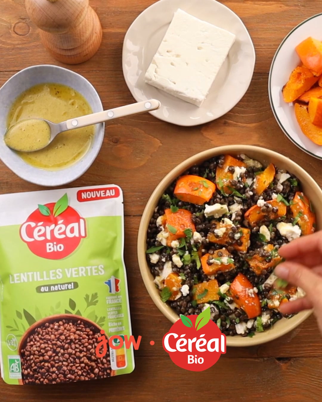 Jow Facebook ad: La recette de la Salade de lentilles, potimarron & feta