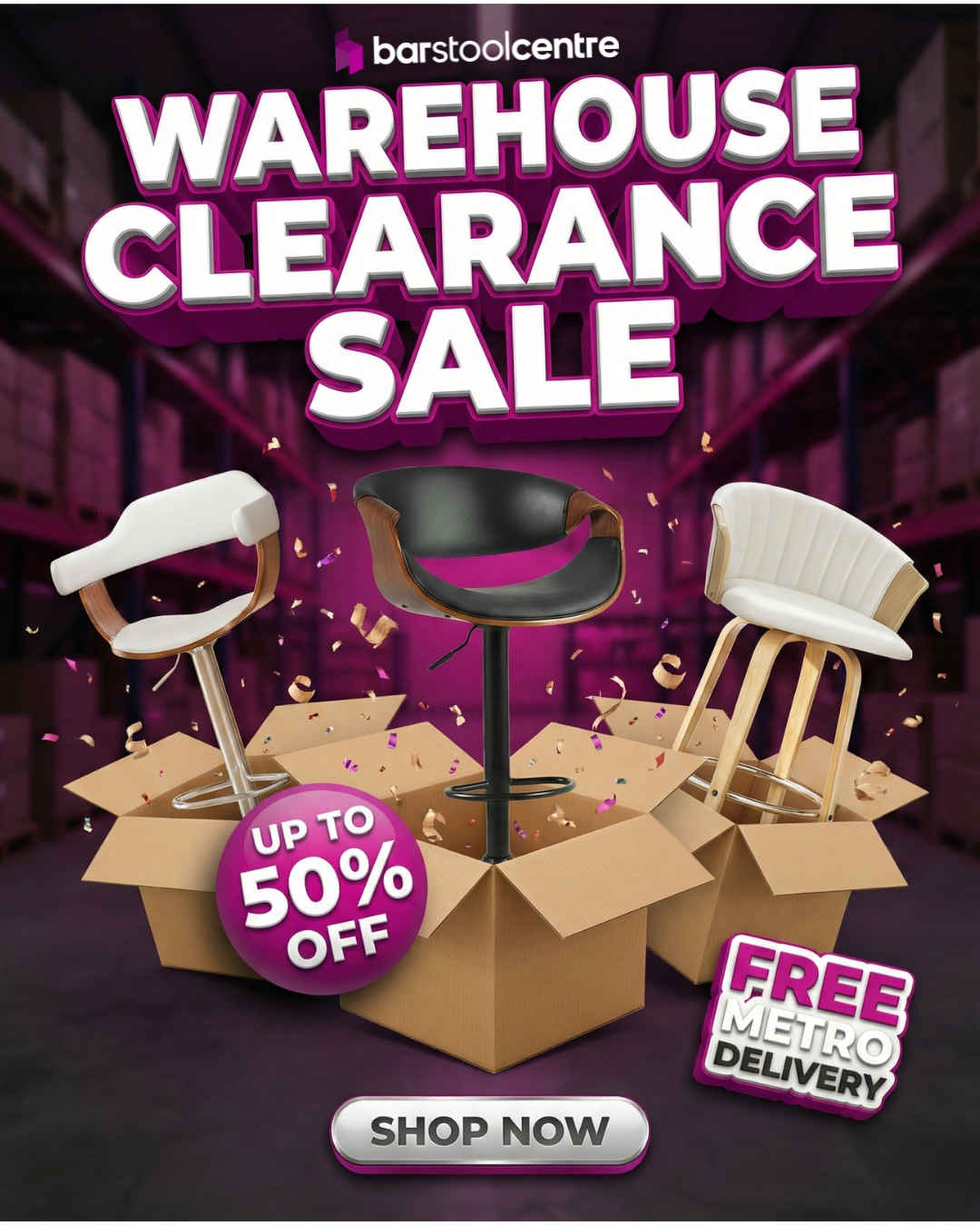 Bar Stool Centre Facebook ad: Shop Warehouse Deals