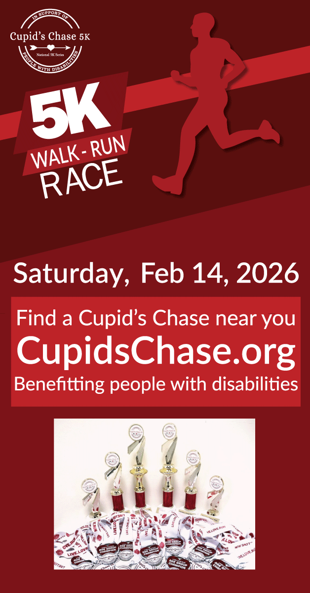 Cupid's Chase 5K Run Facebook ad from Jan 5, 2026