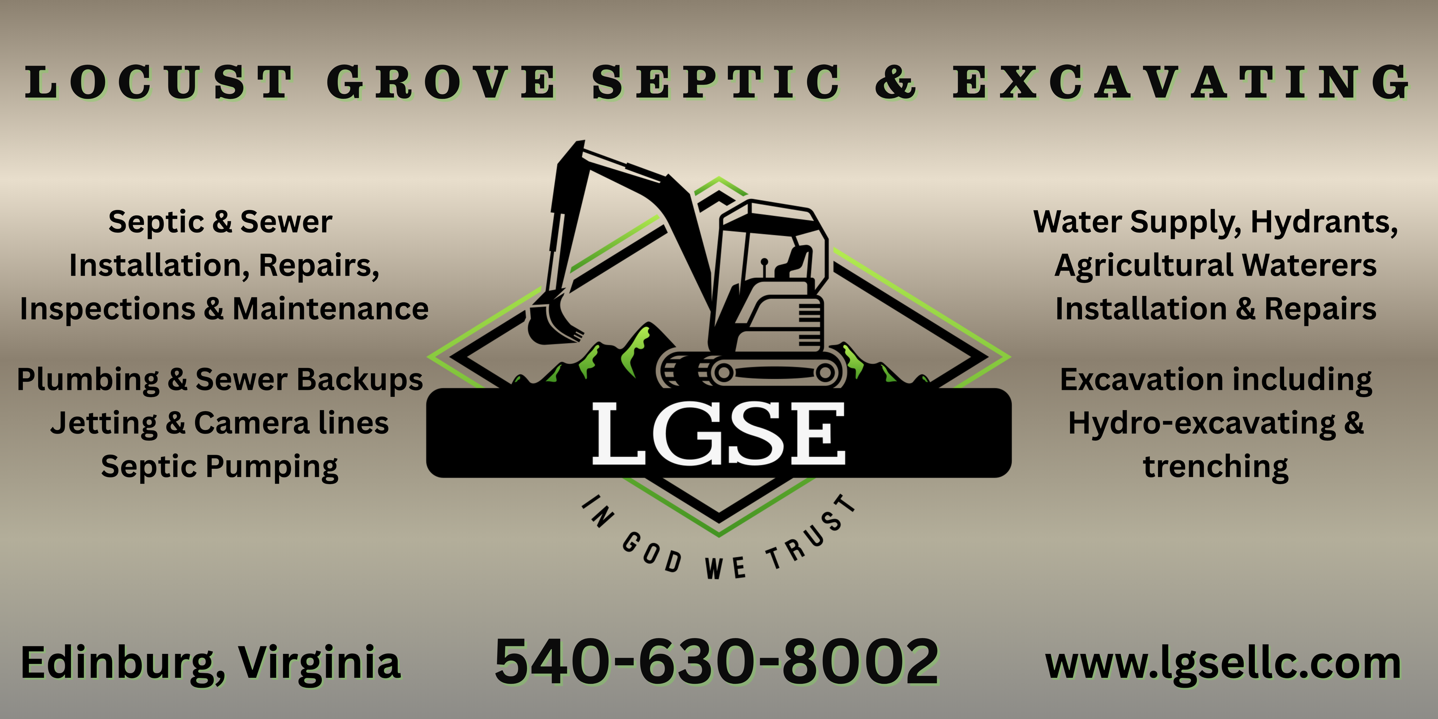 Locust Grove Septic & Excavating LLC Facebook ad: Locally owned and operated in Edinburg, Virginia.