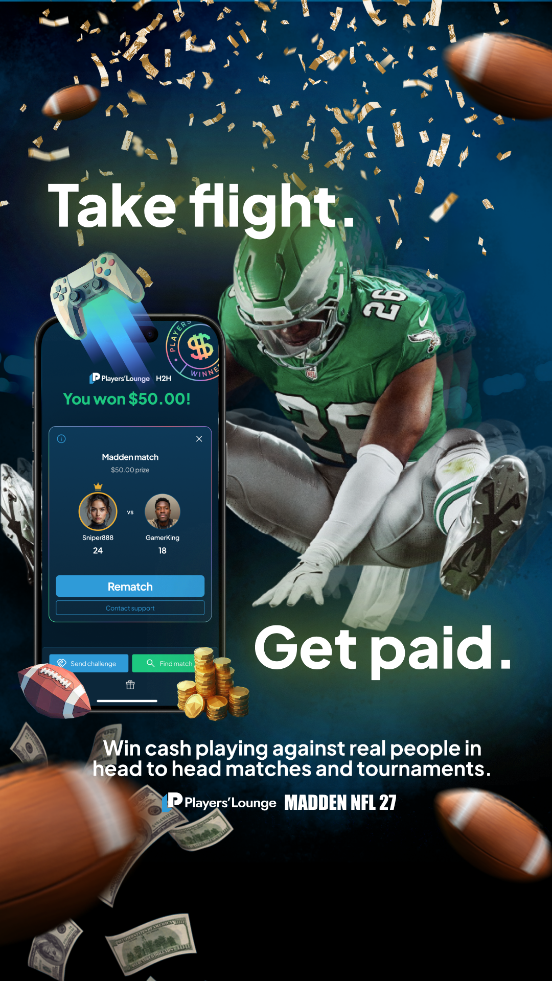 Players' Lounge Facebook ad: MAKE MONEY THROWIN' DOTS
