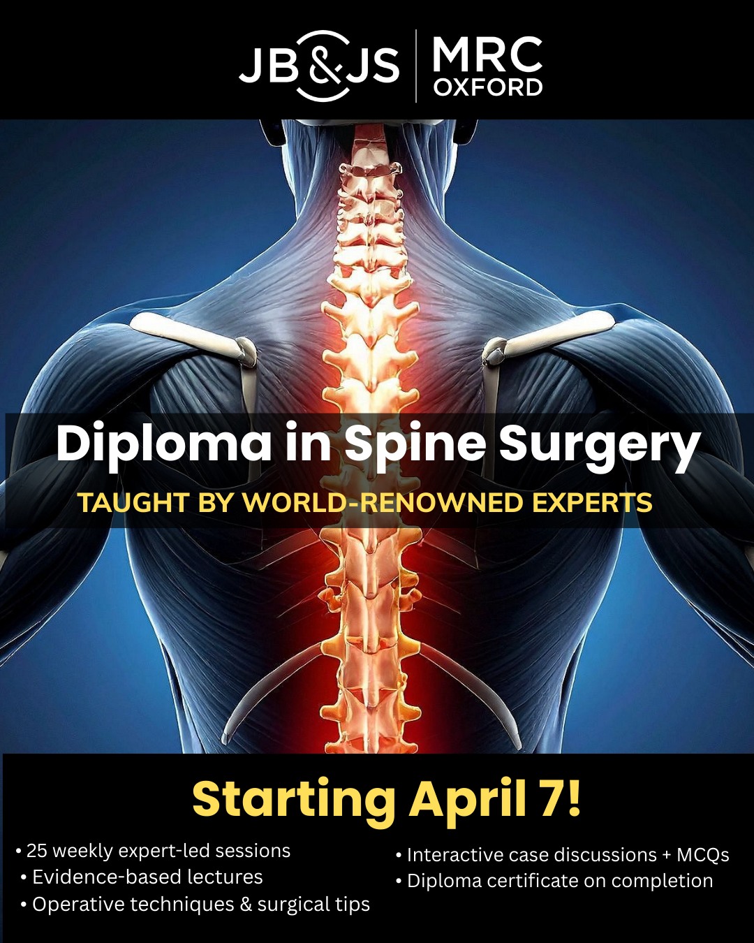 The Journal of Bone & Joint Surgery (JBJS) Facebook ad: Diploma Spine Surgery Online Course by MRC Oxford 2026