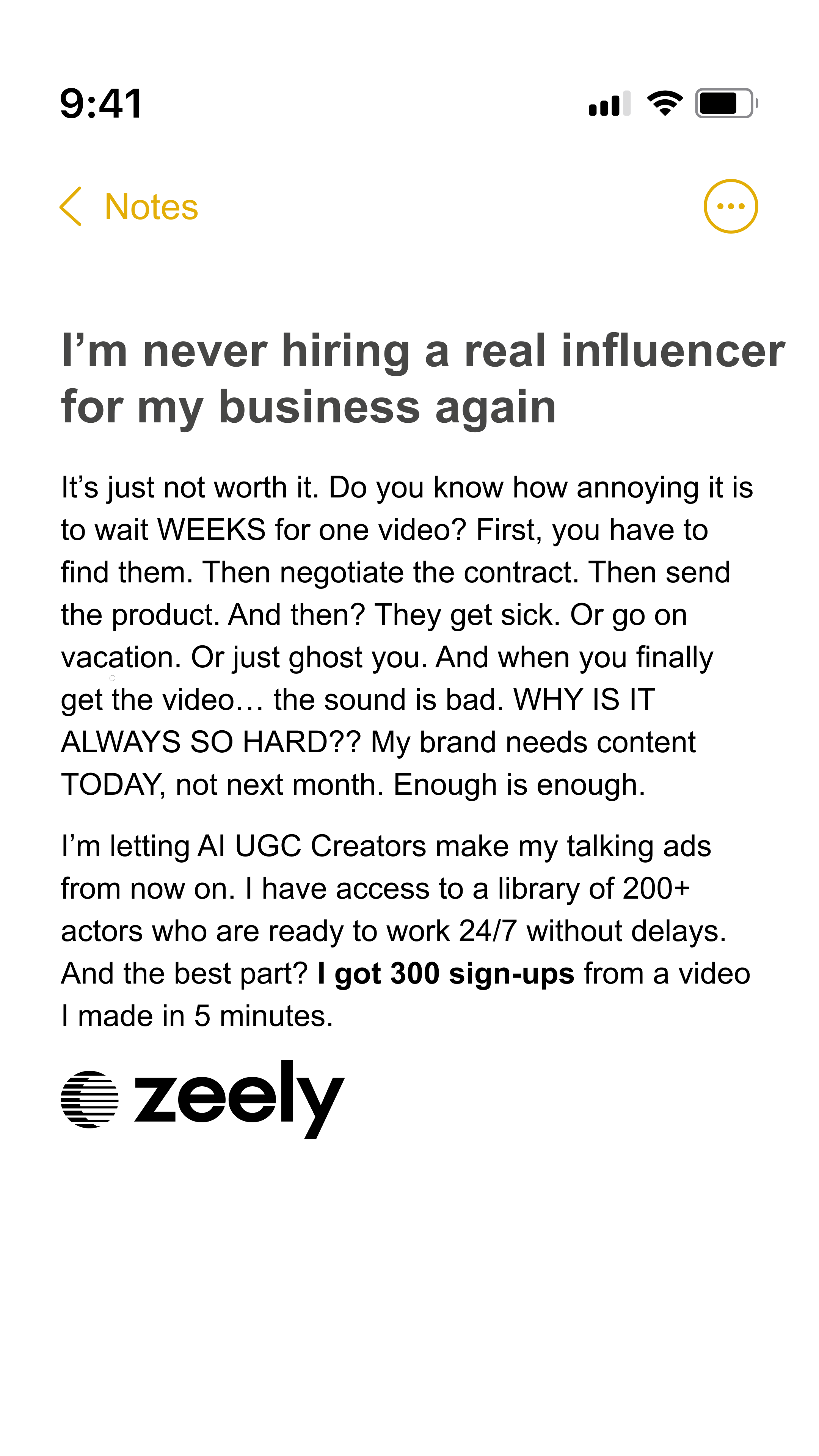 Zeely Facebook ad