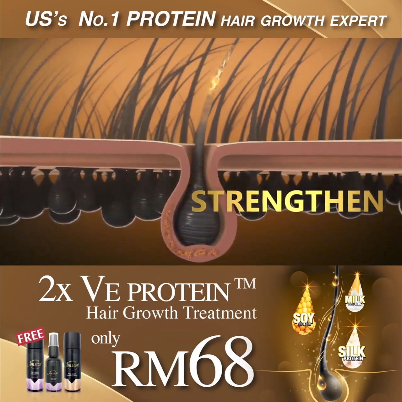 Jonsson Protein Malaysia Facebook ad: 2x VE Protein Hair Growth Treatment @ RM 68