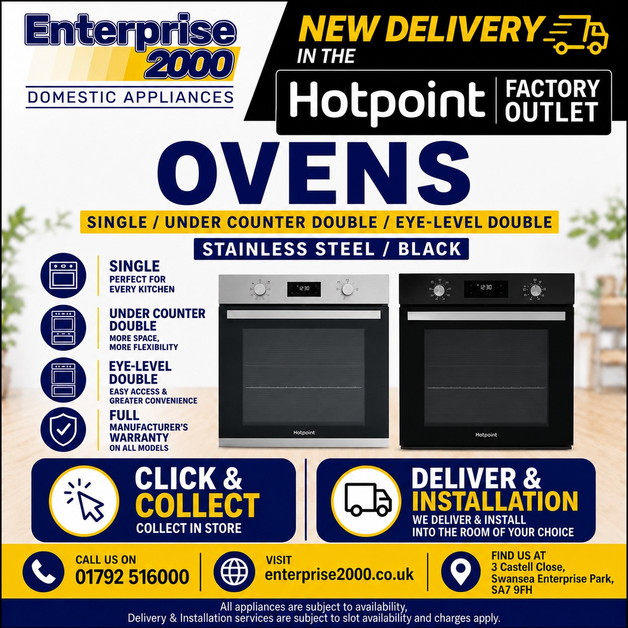 Enterprise2000 Facebook ad: NEW DELIVERY NOW IN THE HOTPOINT FACTORY OUTLET!