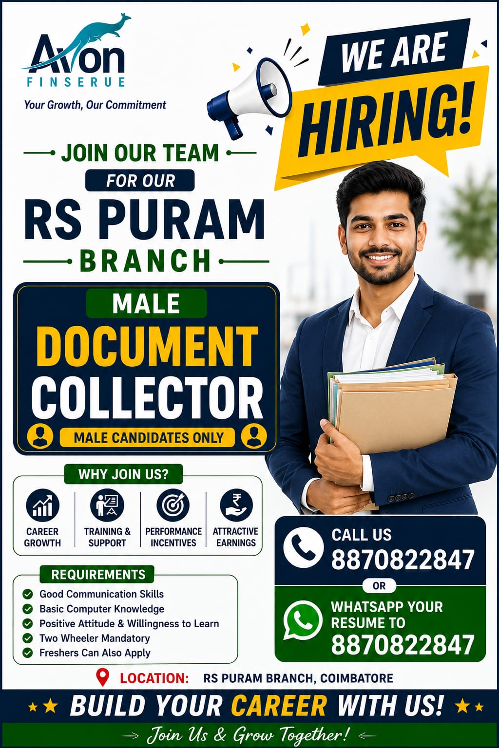 Avon Finserve.Com Facebook ad: Document Collector, RS Puram Branch