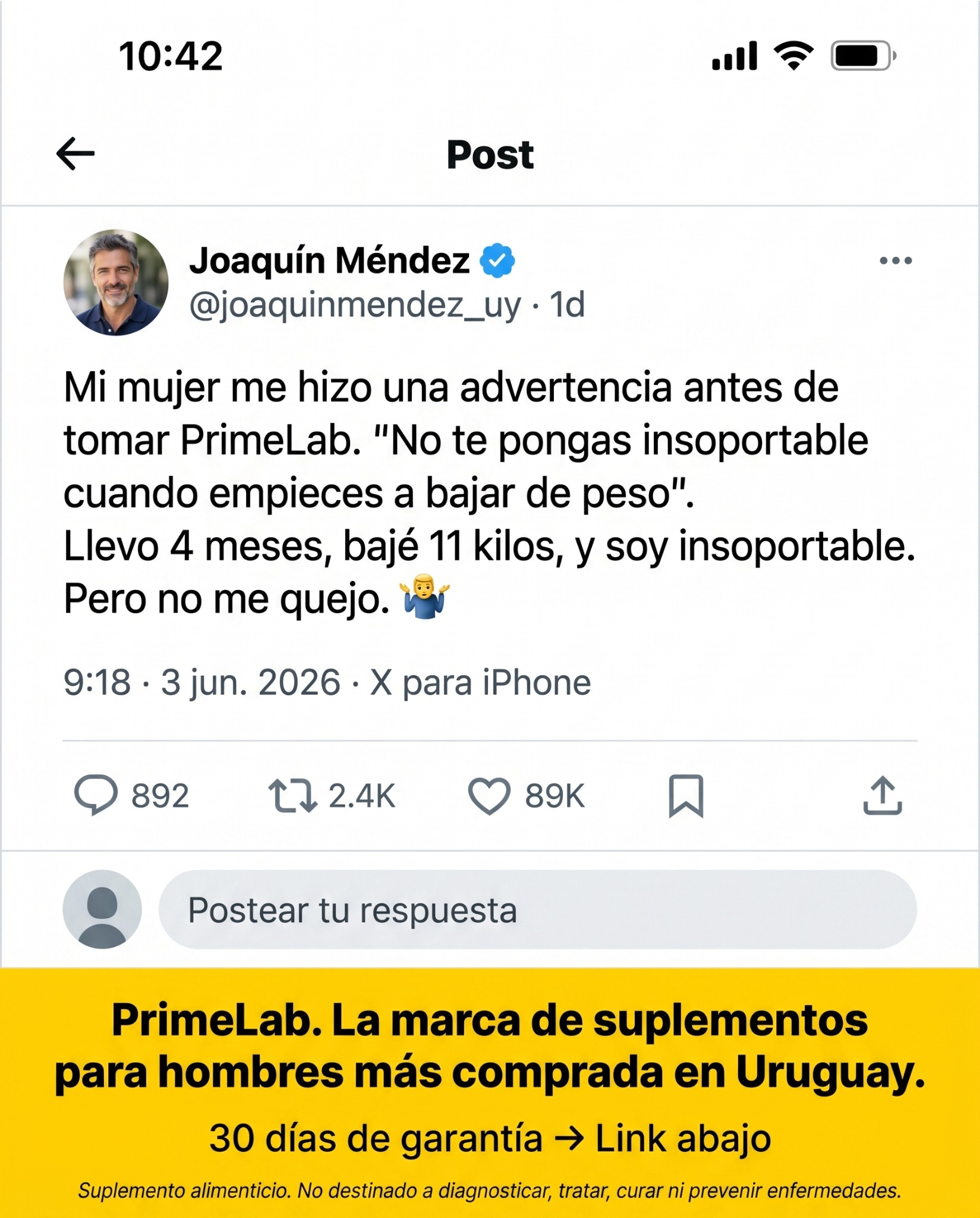 PrimeLab Uruguay Facebook ad: ¿Preparado para un cambio de vida? Cientos de uruguayos…