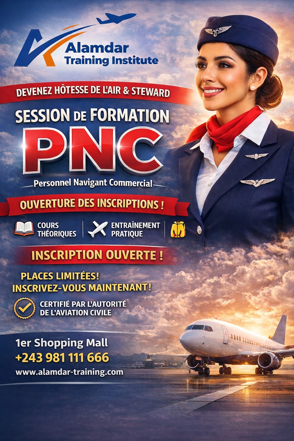 Alamdar Training Institue - Kinshasa Facebook ad: Devenez Hôtesse de l’air ou Steward