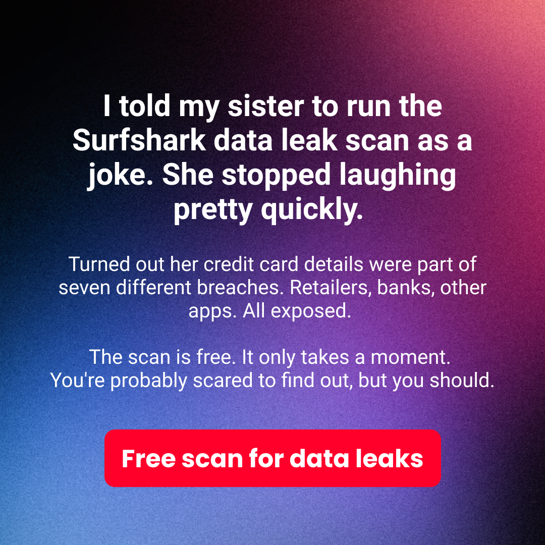 Surfshark Facebook ad: Try free data leak check
