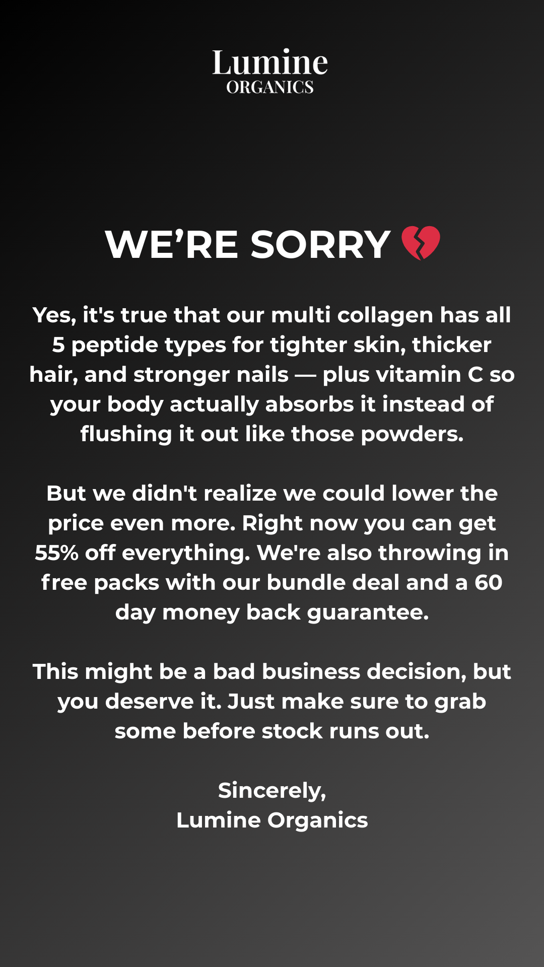 Lumine Organics Facebook ad